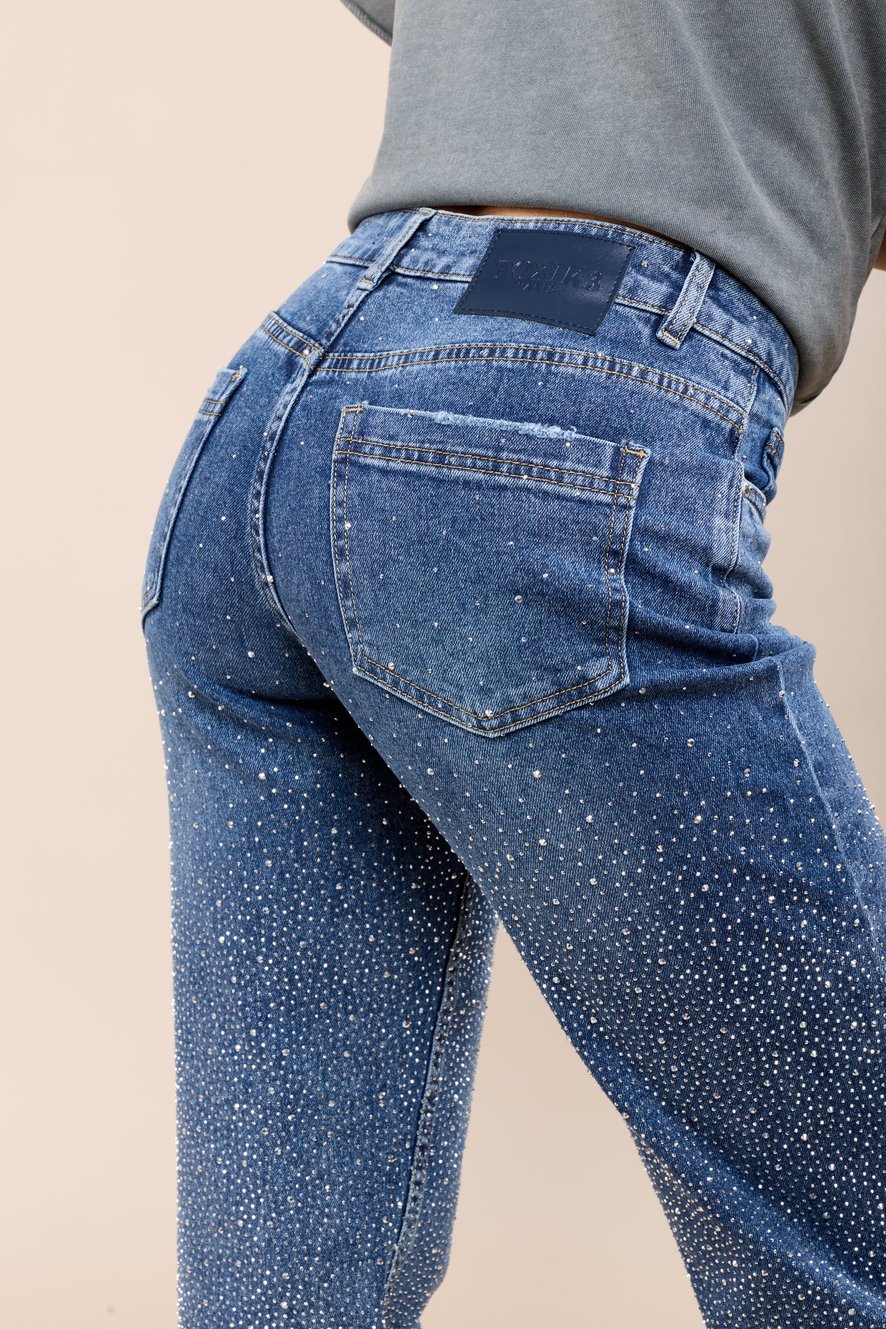 Toxik3 jean mom stretch revers full strass