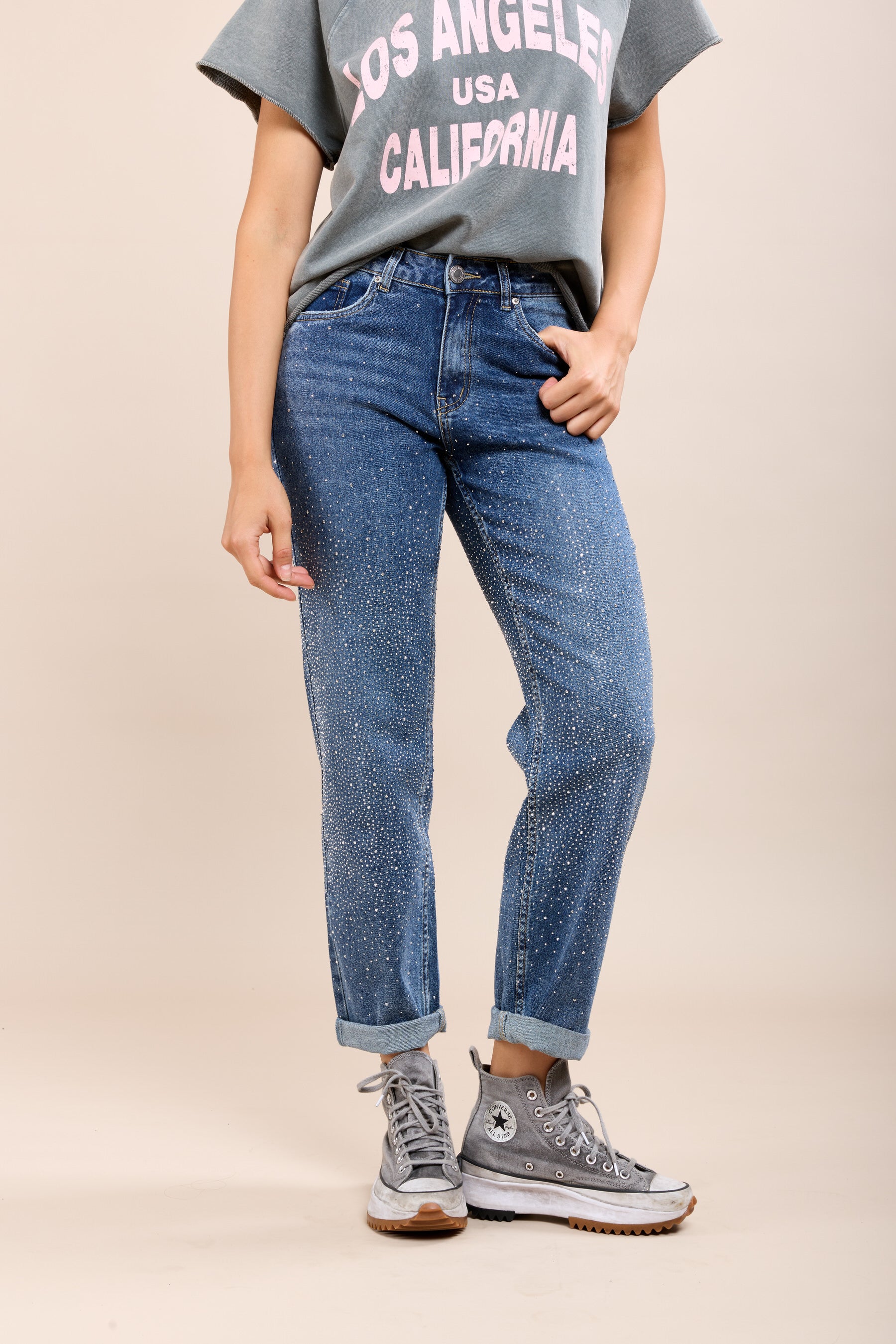 Toxik3 jean mom stretch revers full strass