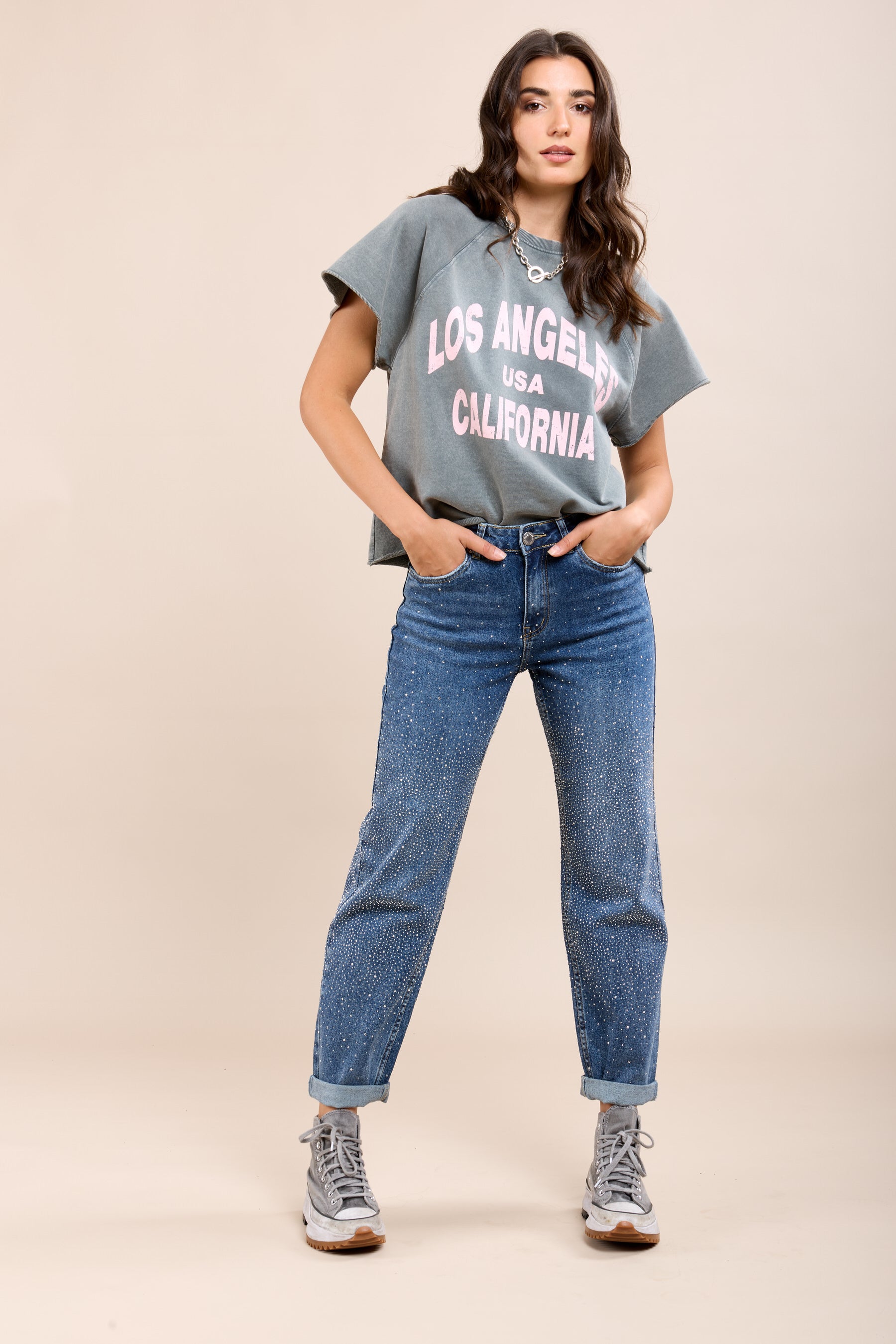 Toxik3 jean mom stretch revers full strass