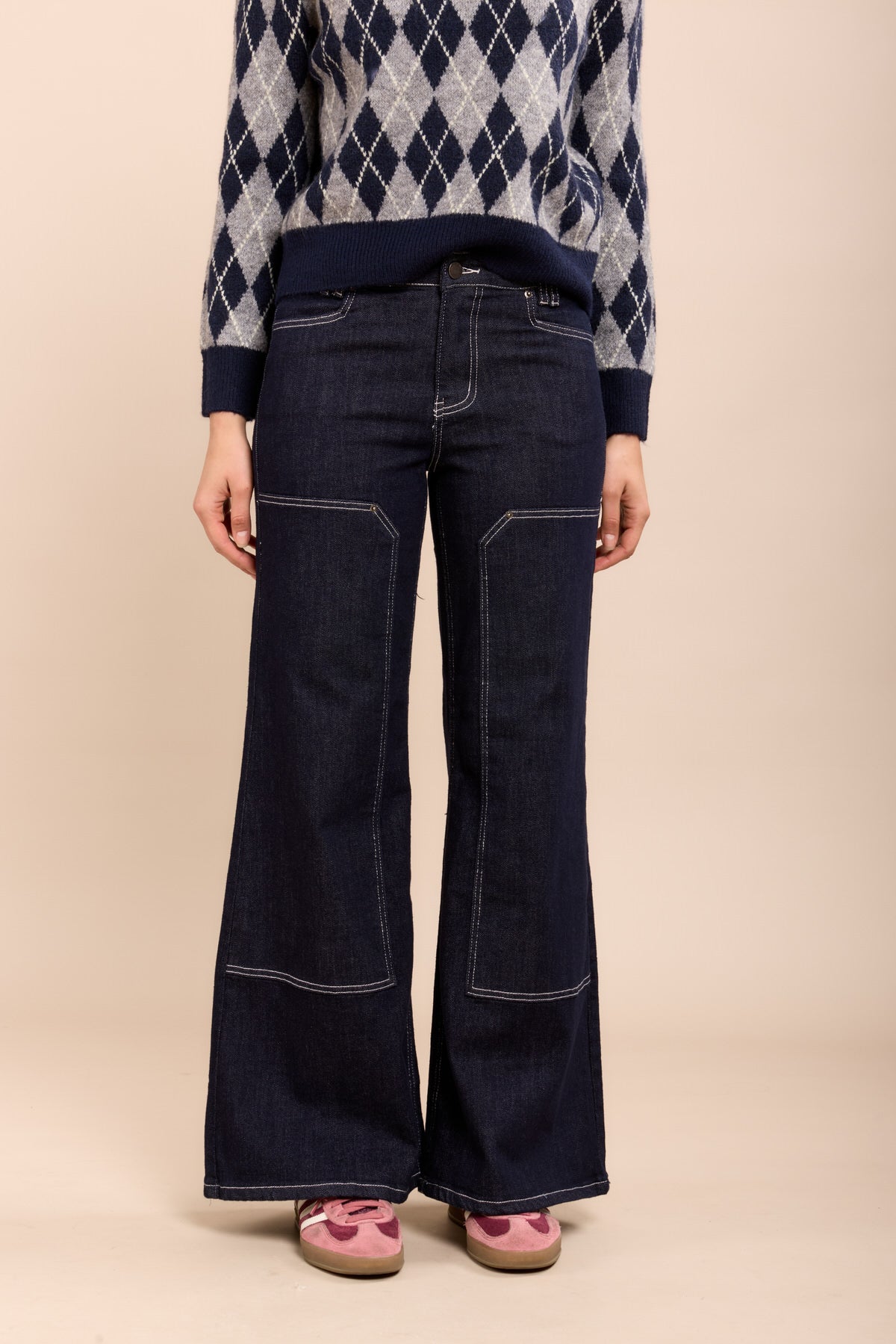Toxik3 raw wijde jeansbroek met geometrische stiksels