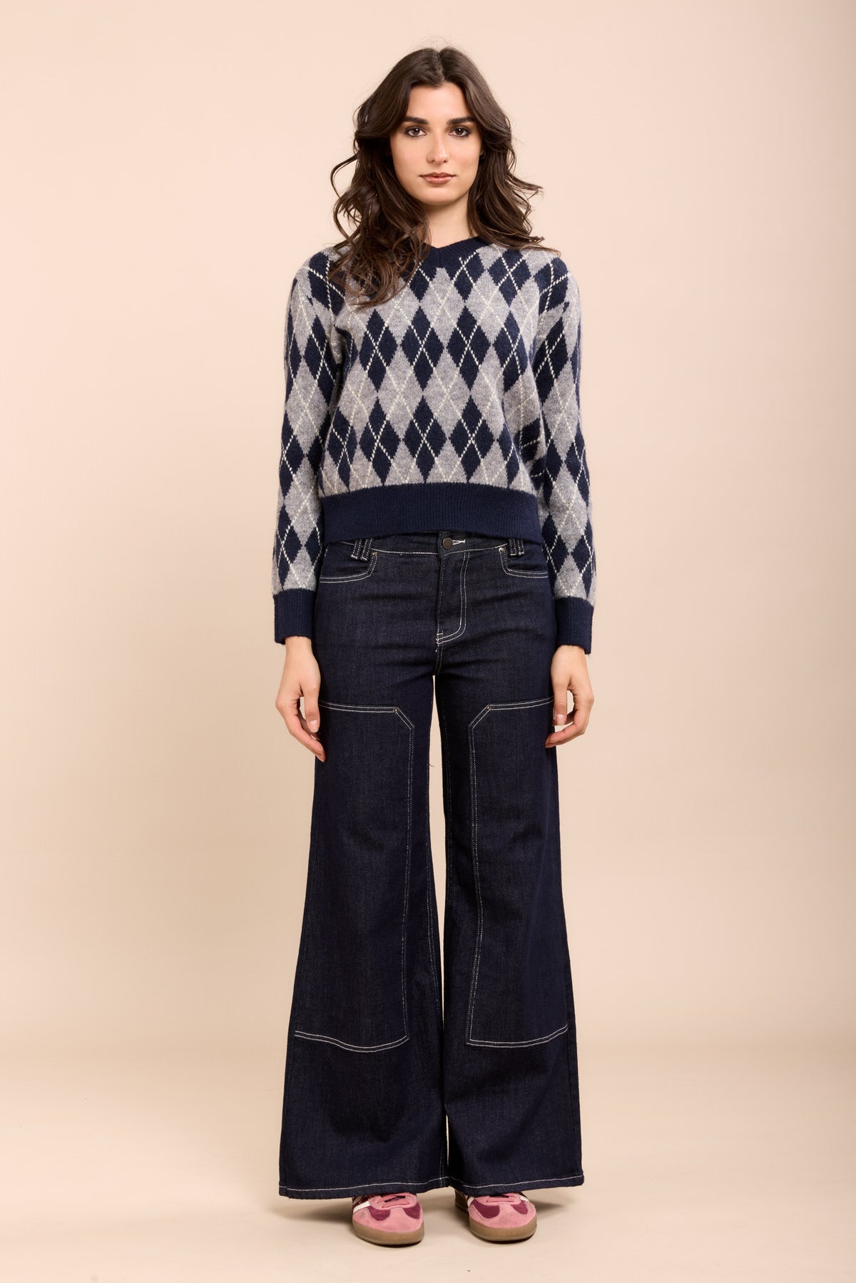 Toxik3 raw wijde jeansbroek met geometrische stiksels