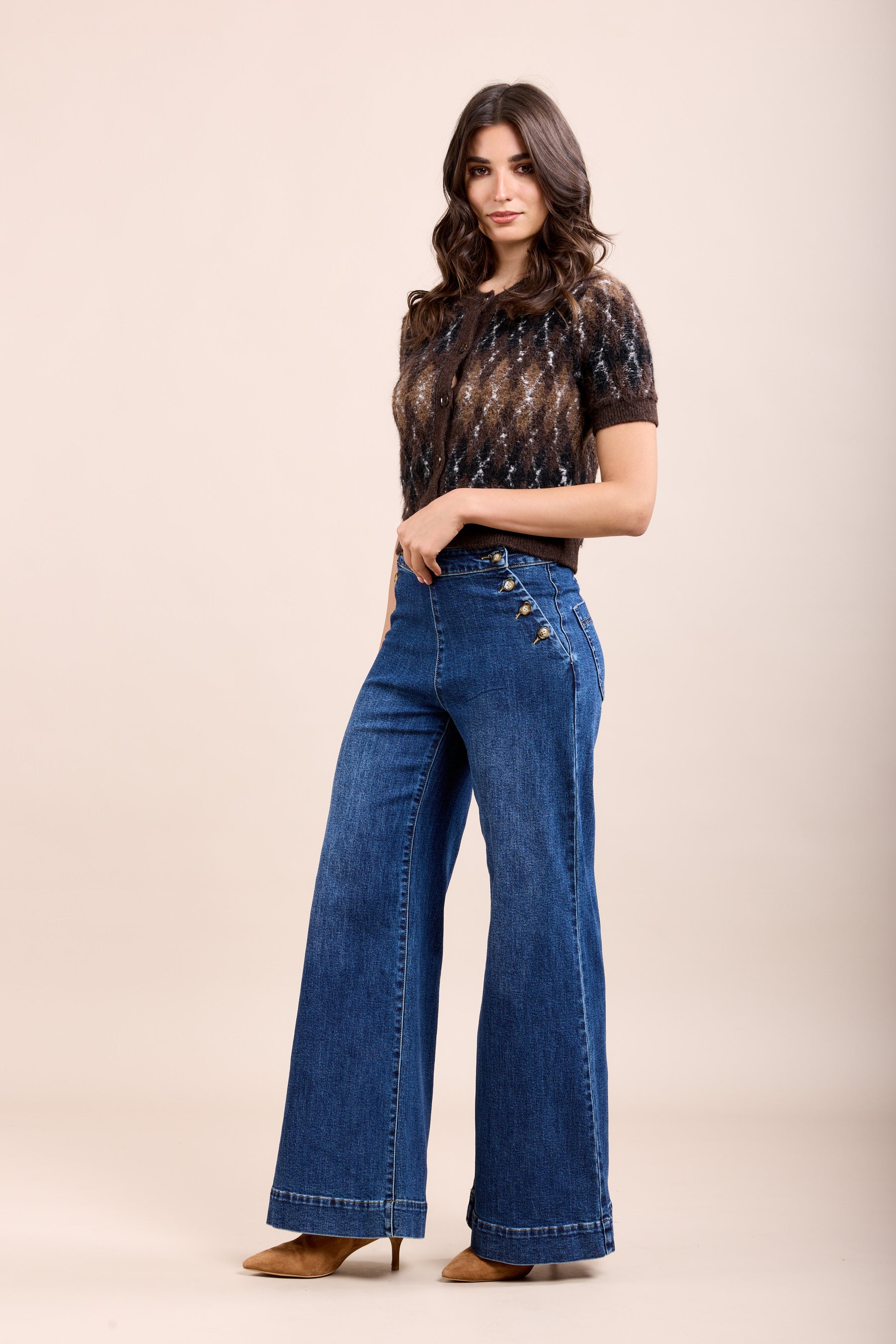 Toxik3 pantalon jean stretch wide fermeture à boutons
