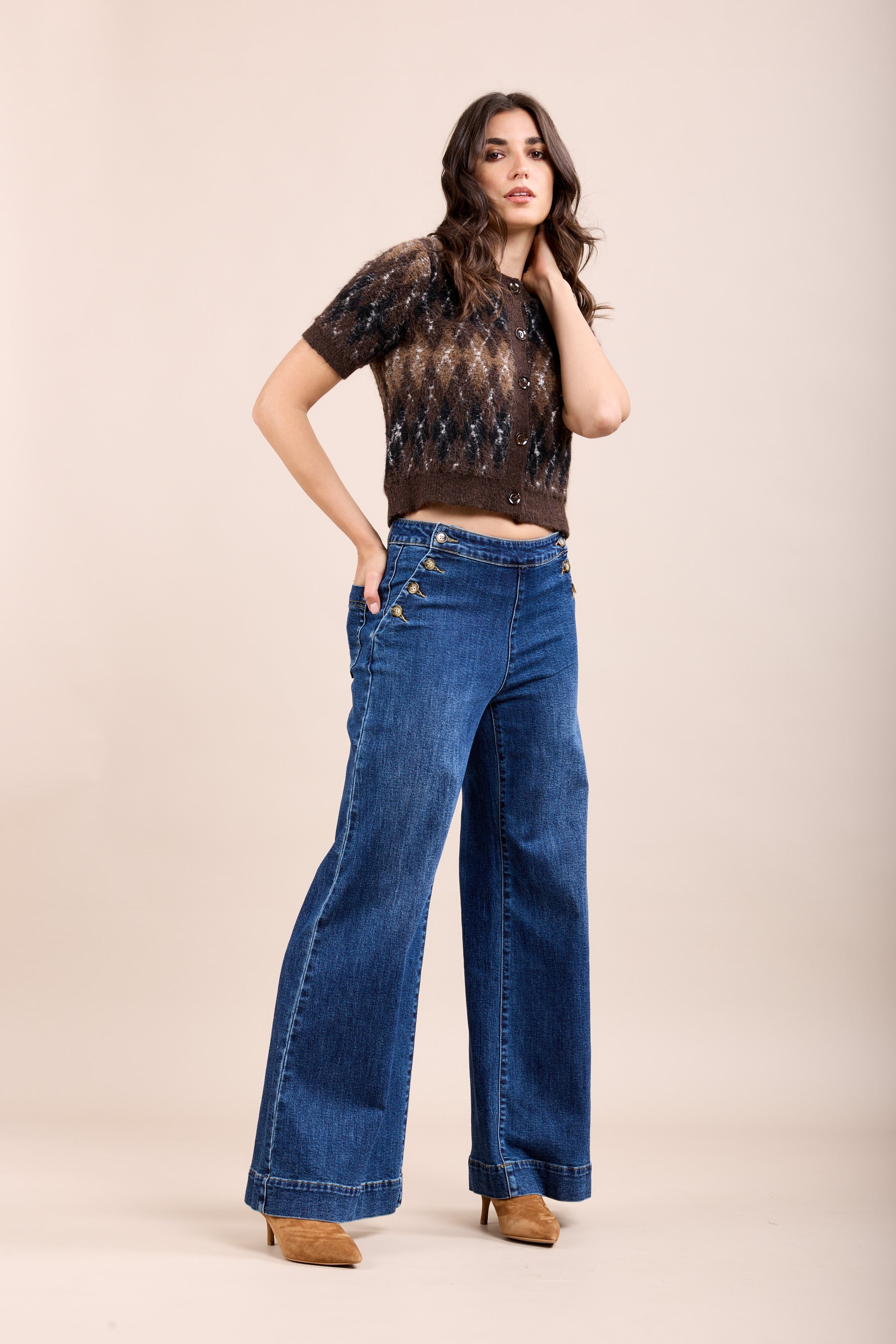 Toxik3 pantalon jean stretch wide fermeture à boutons