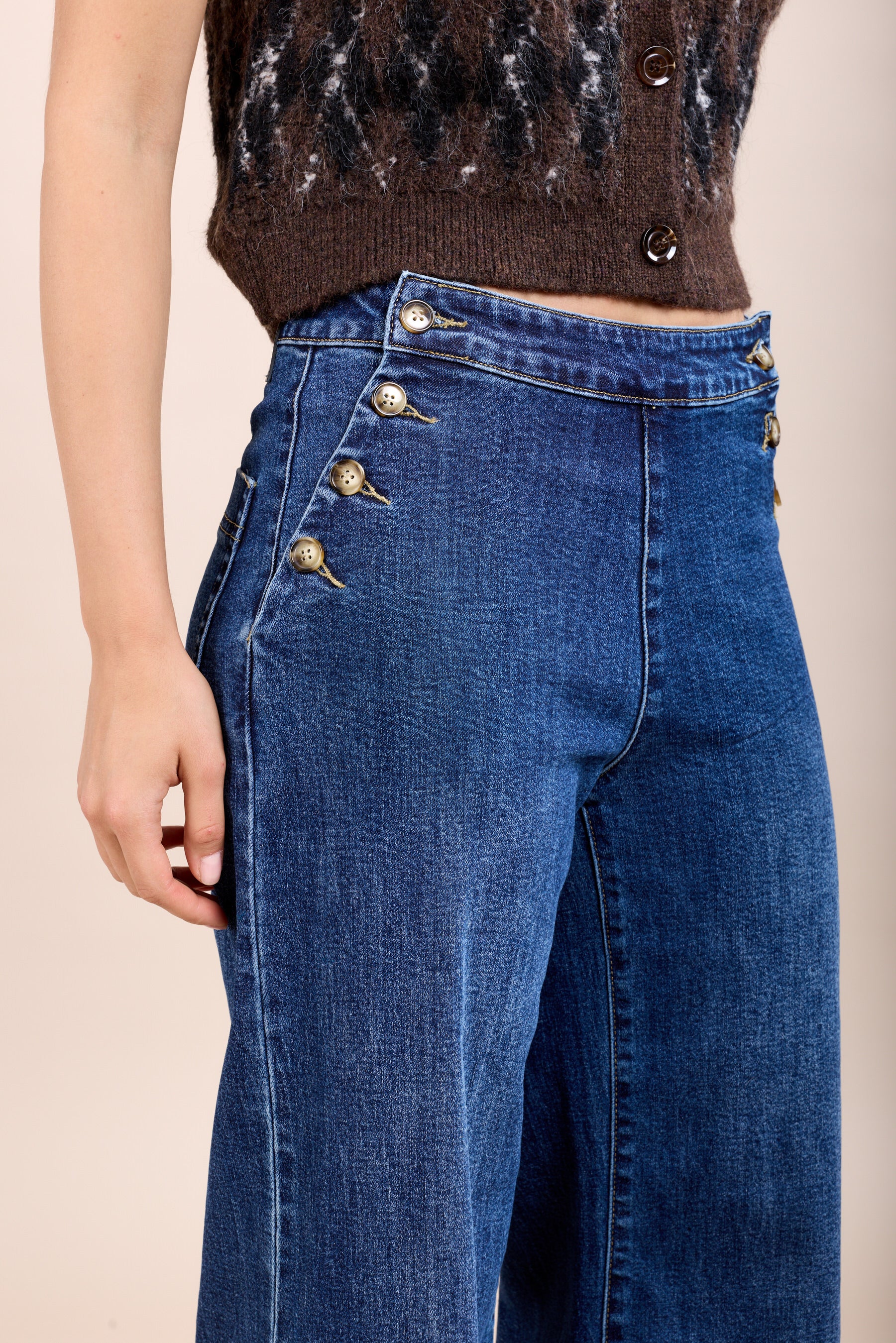 Toxik3 pantalon jean stretch wide fermeture à boutons