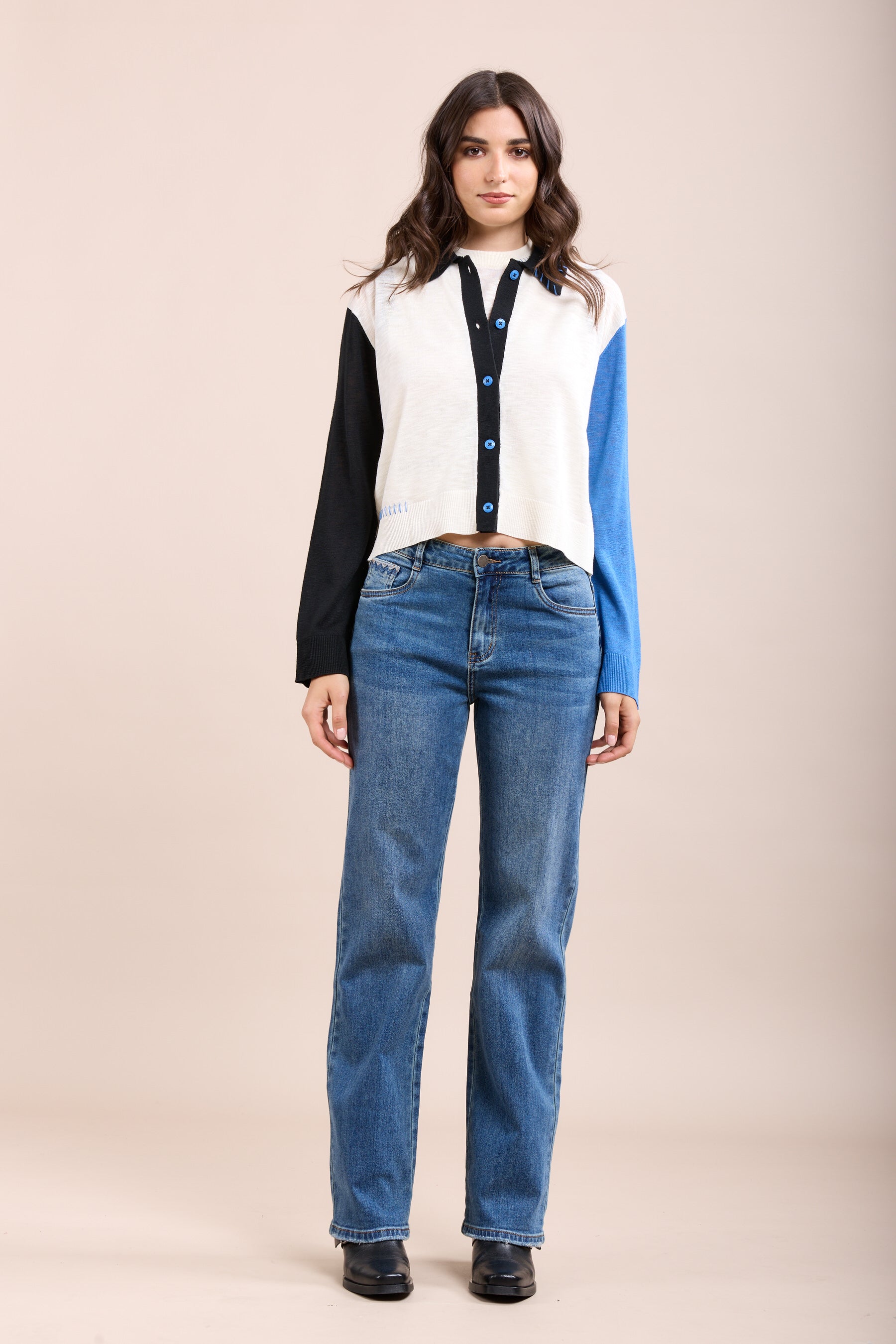 Toxik3 pantalon jean stretch droit poches brodées