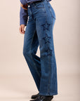 Toxik3 stretch wide jean pants with star rhinestones