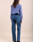 Toxik3 stretch wide jean pants with star rhinestones