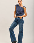 Toxik3 stretch wide jean pants with star rhinestones