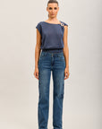 Toxik3 stretch wide jean pants with star rhinestones
