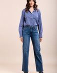 Toxik3 stretch wide jean pants with star rhinestones