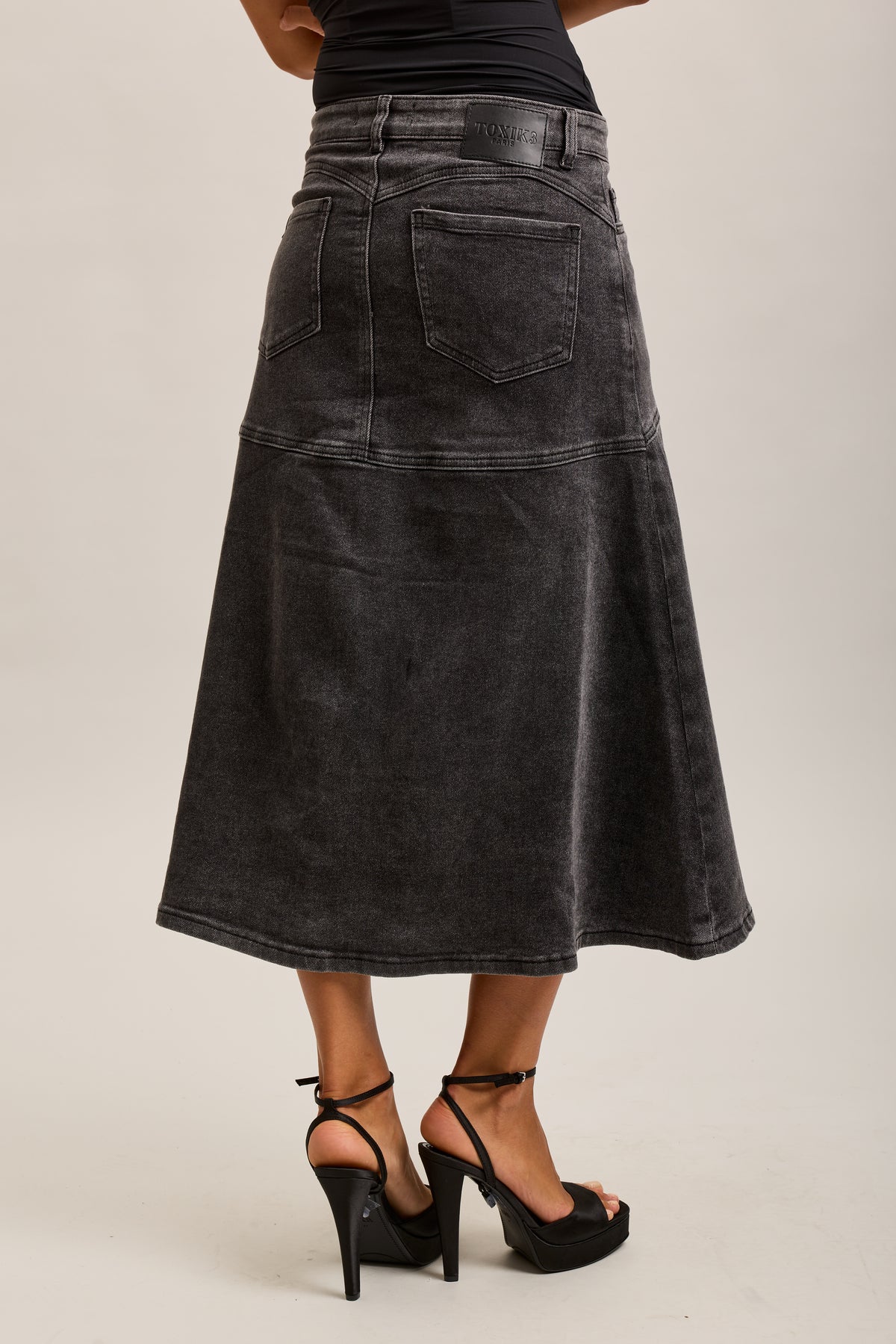 Toxik3 falda larga vaquera gris oscuro