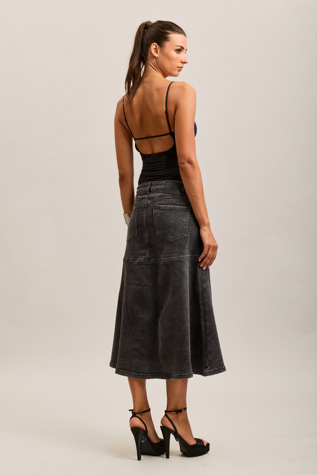 Toxik3 falda larga vaquera gris oscuro