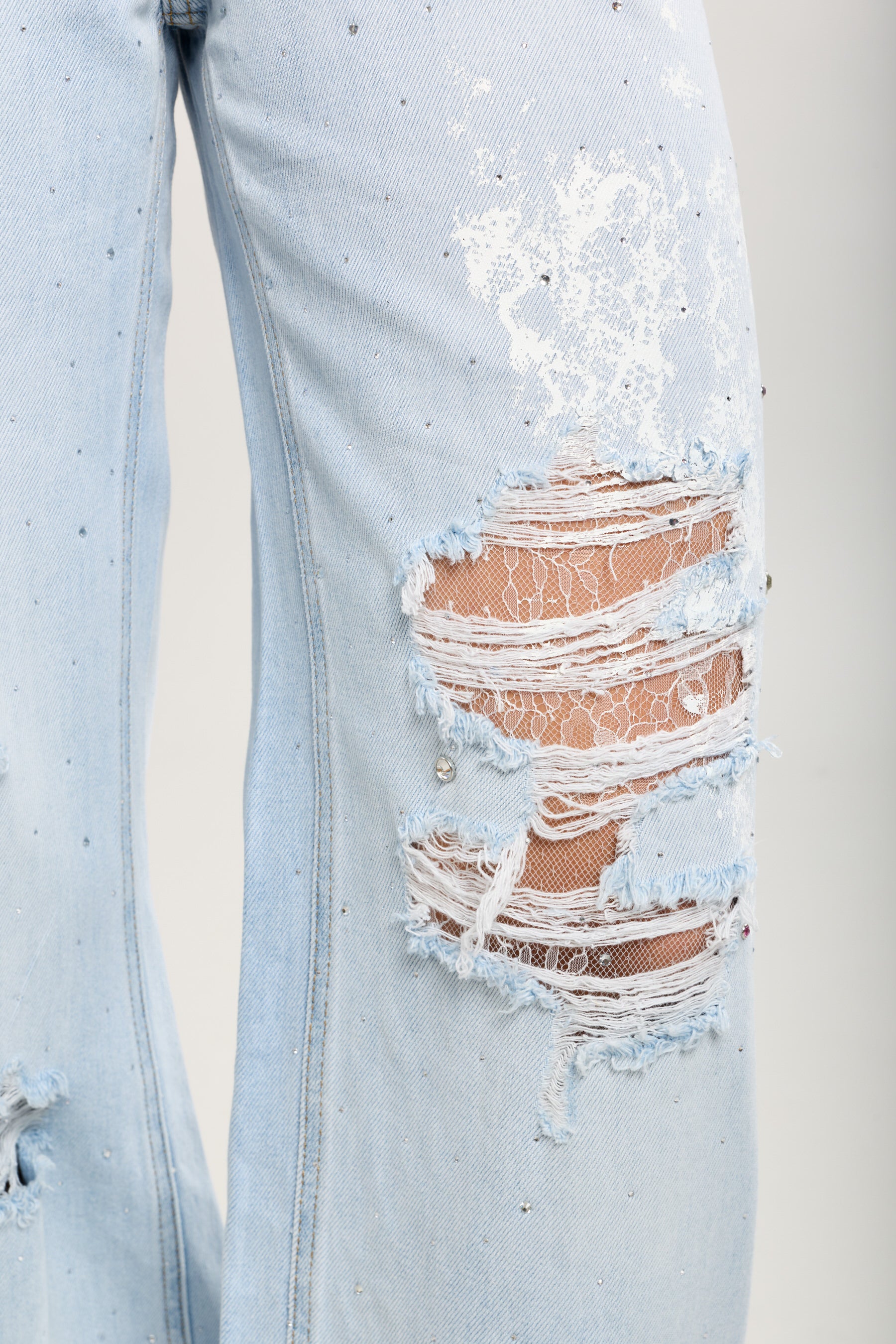 Toxik3 pantalon jean stretch wide déchiré strass