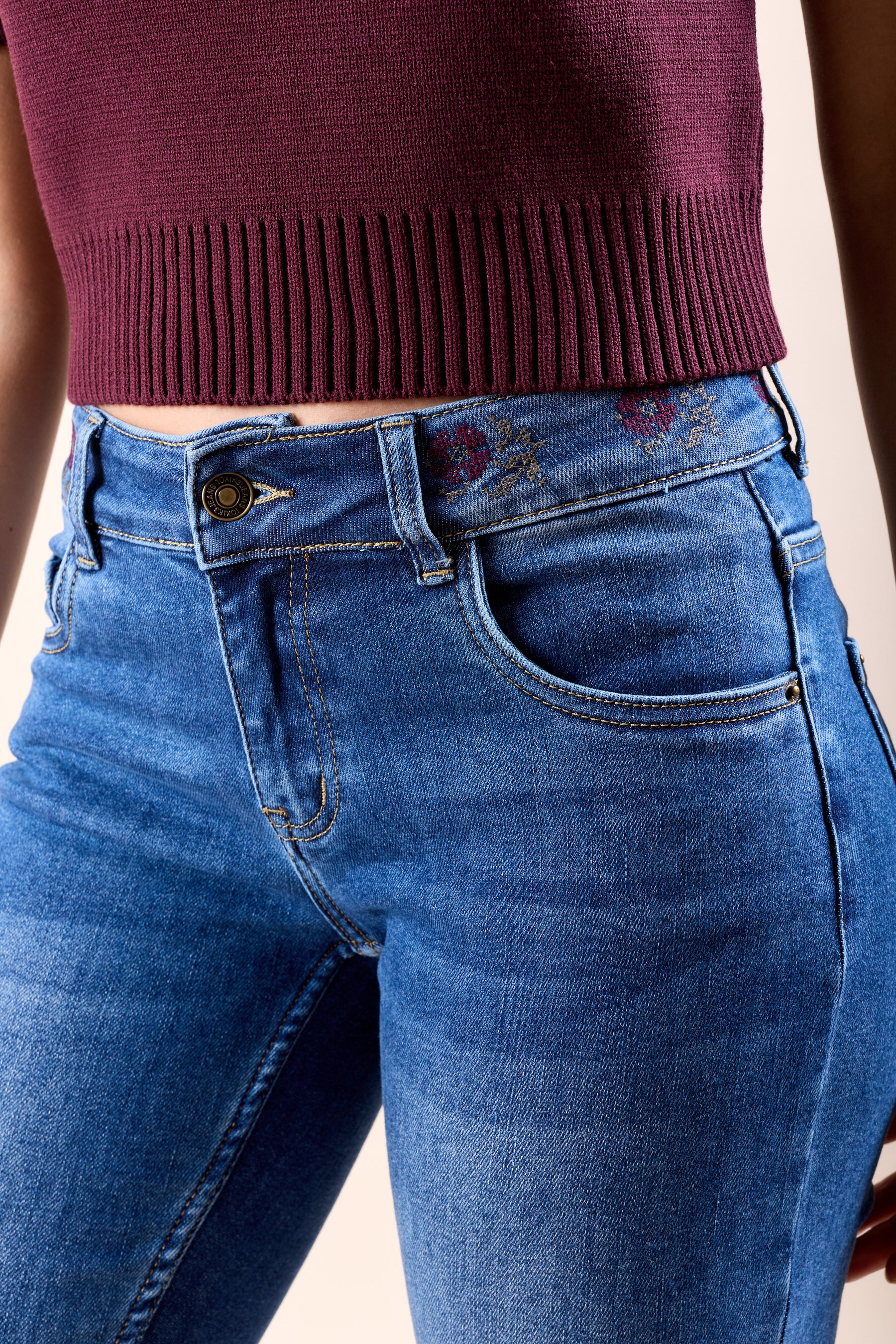 Toxik3 slim stretch denim pants with pink patterns