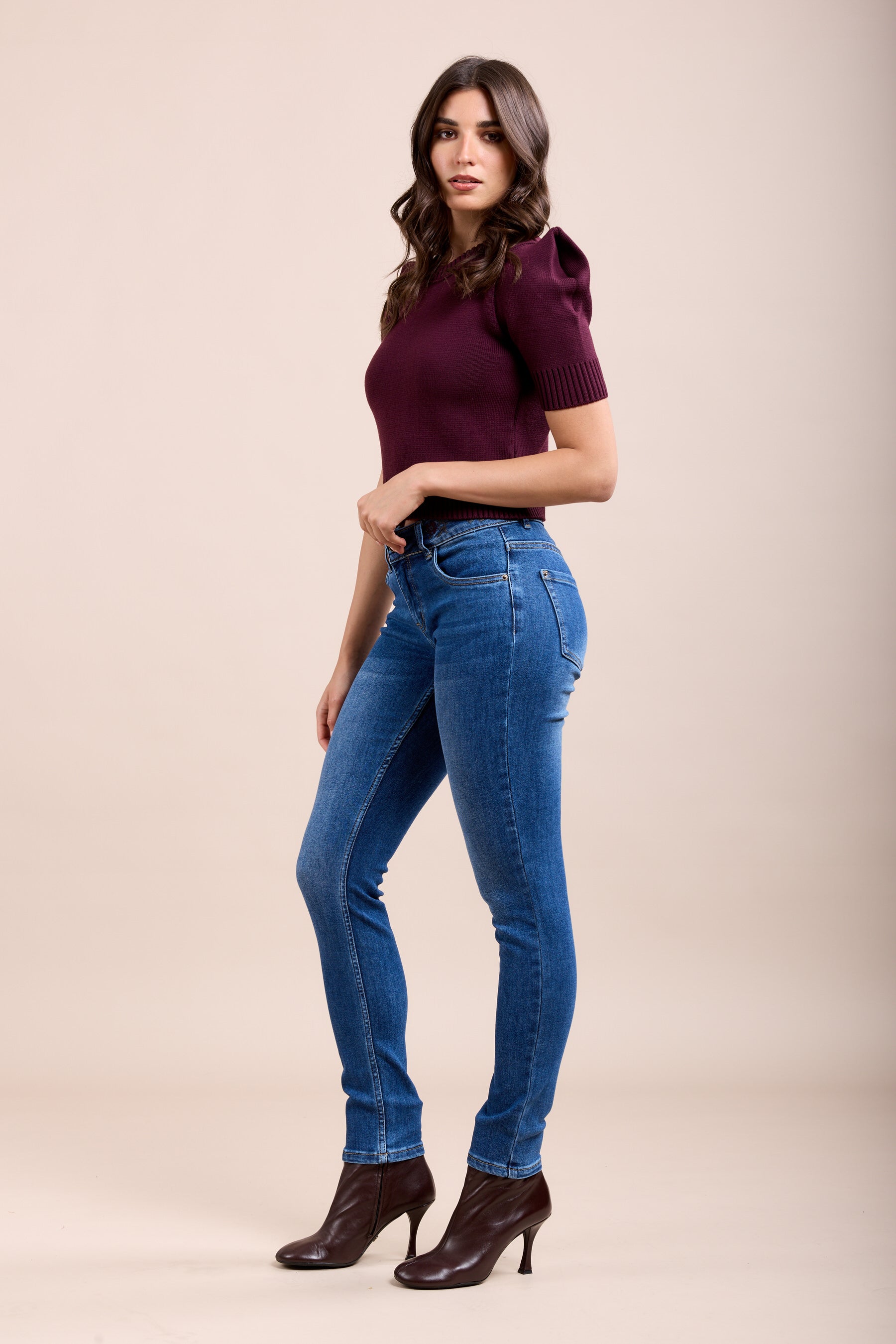 Toxik3 pantalon jean stretch slim motifs roses