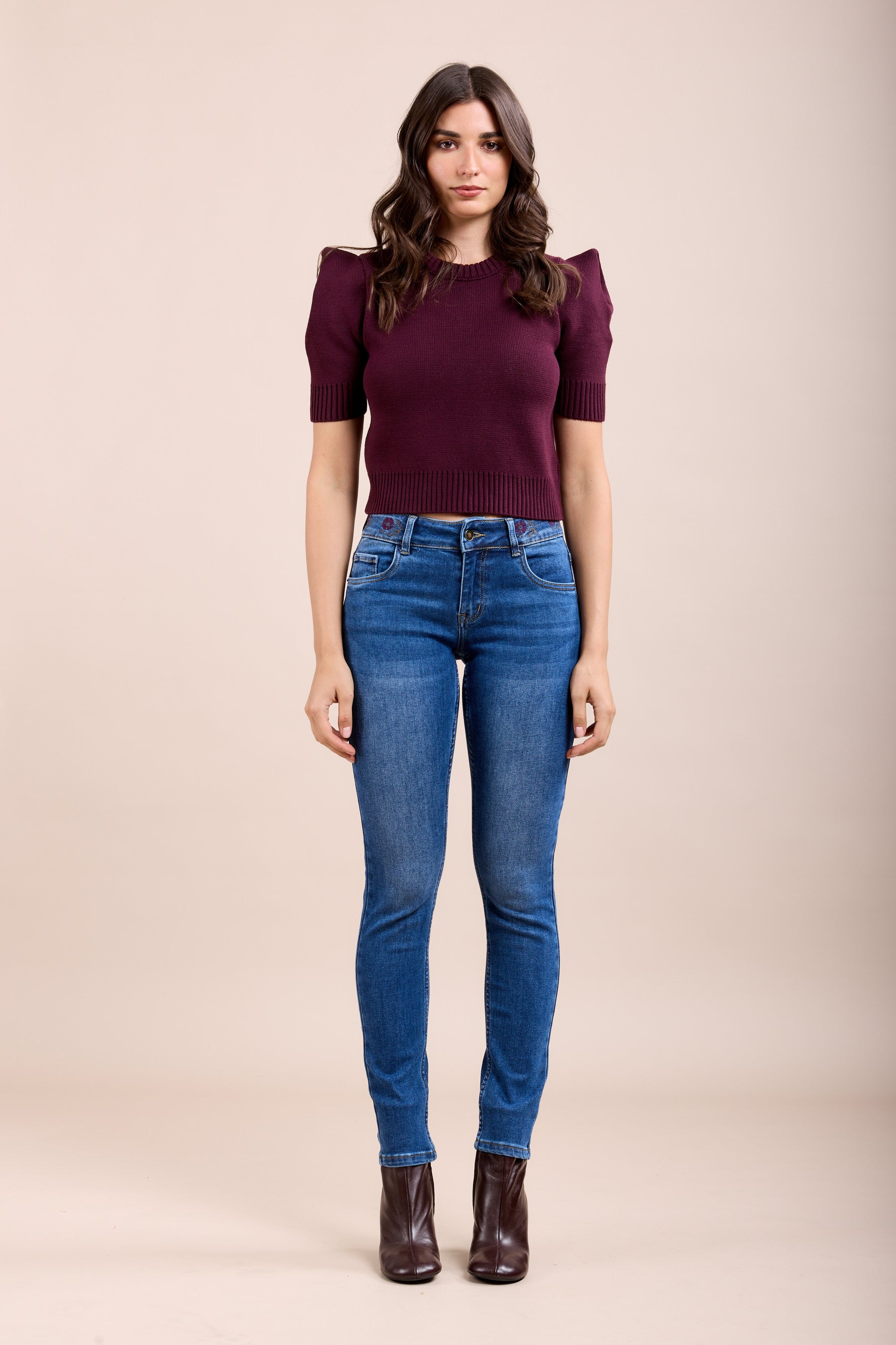 Toxik3 pantalon jean stretch slim motifs roses