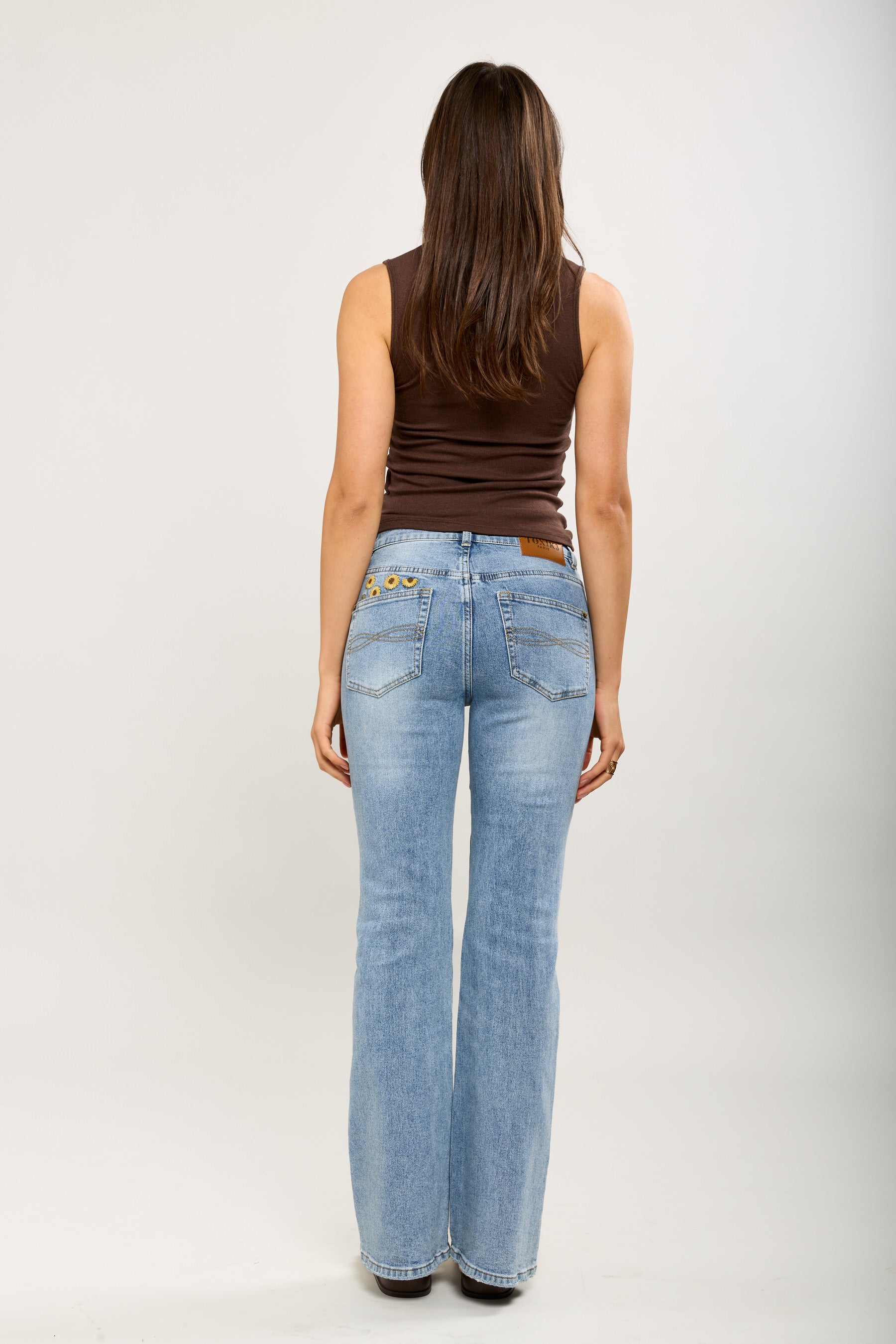 Toxik3 pantalon jean stretch droit tournesols brodées