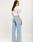 Toxik3 wide stretch denim pants with rhinestone details
