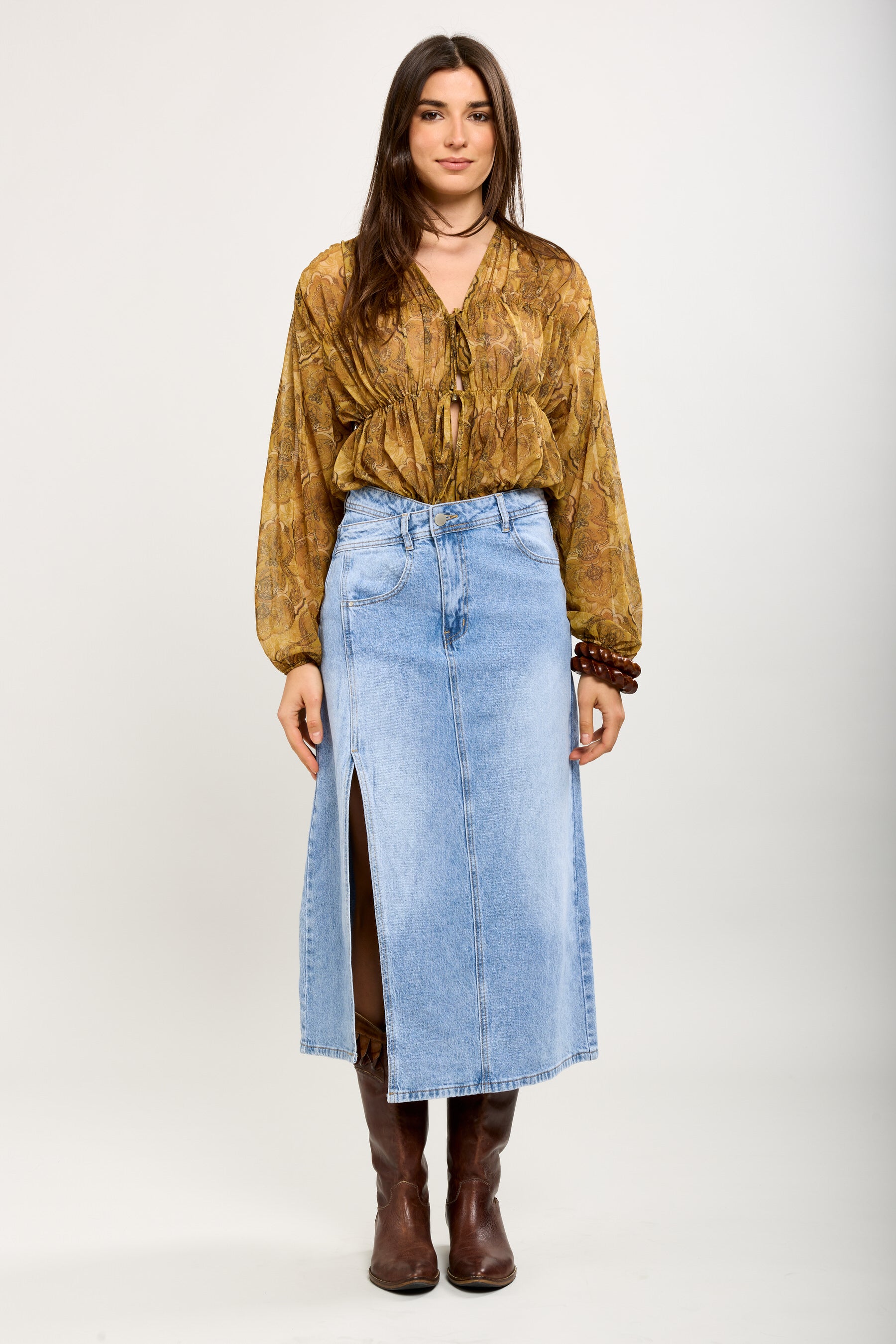 Toxik3 jupe crayon en jean fente