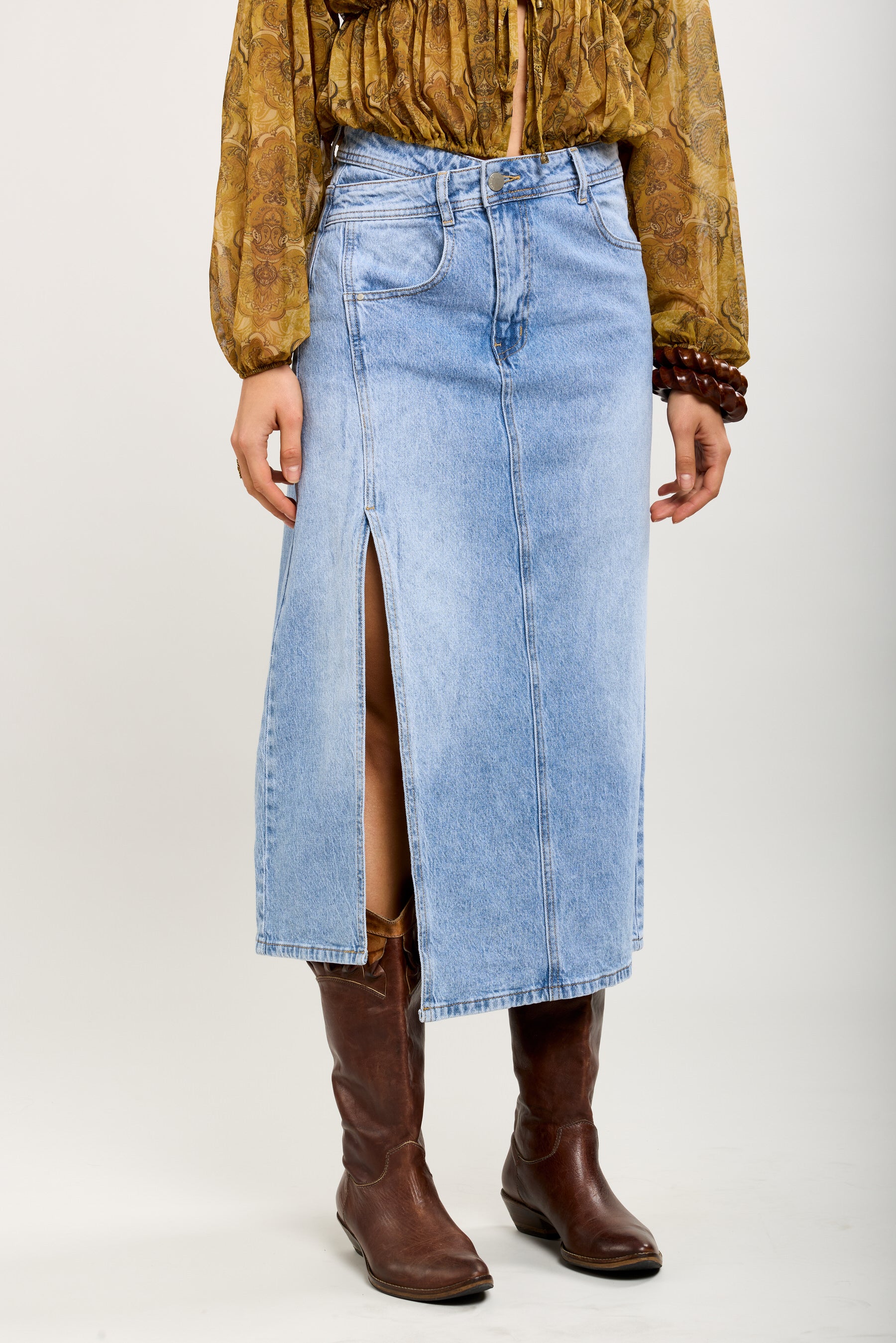 Toxik3 jupe crayon en jean fente