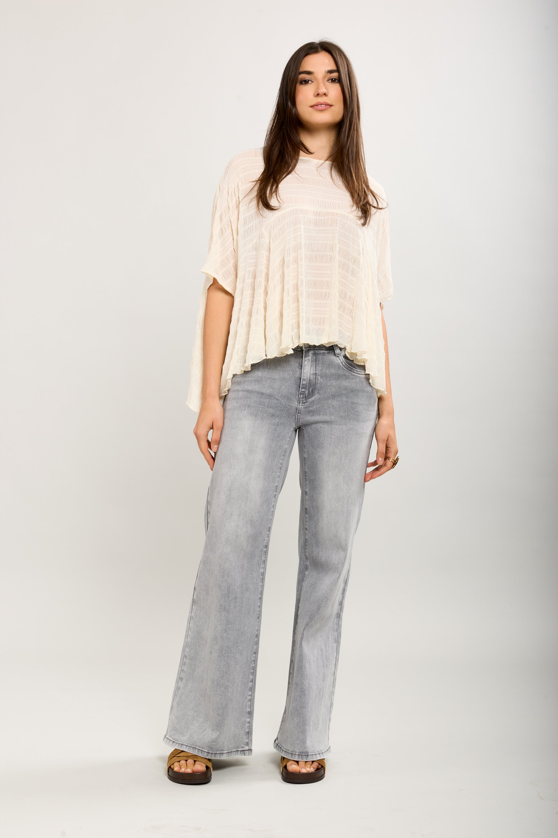 Toxik3 pantalon jean stretch wide surpiqûre jaune coeur