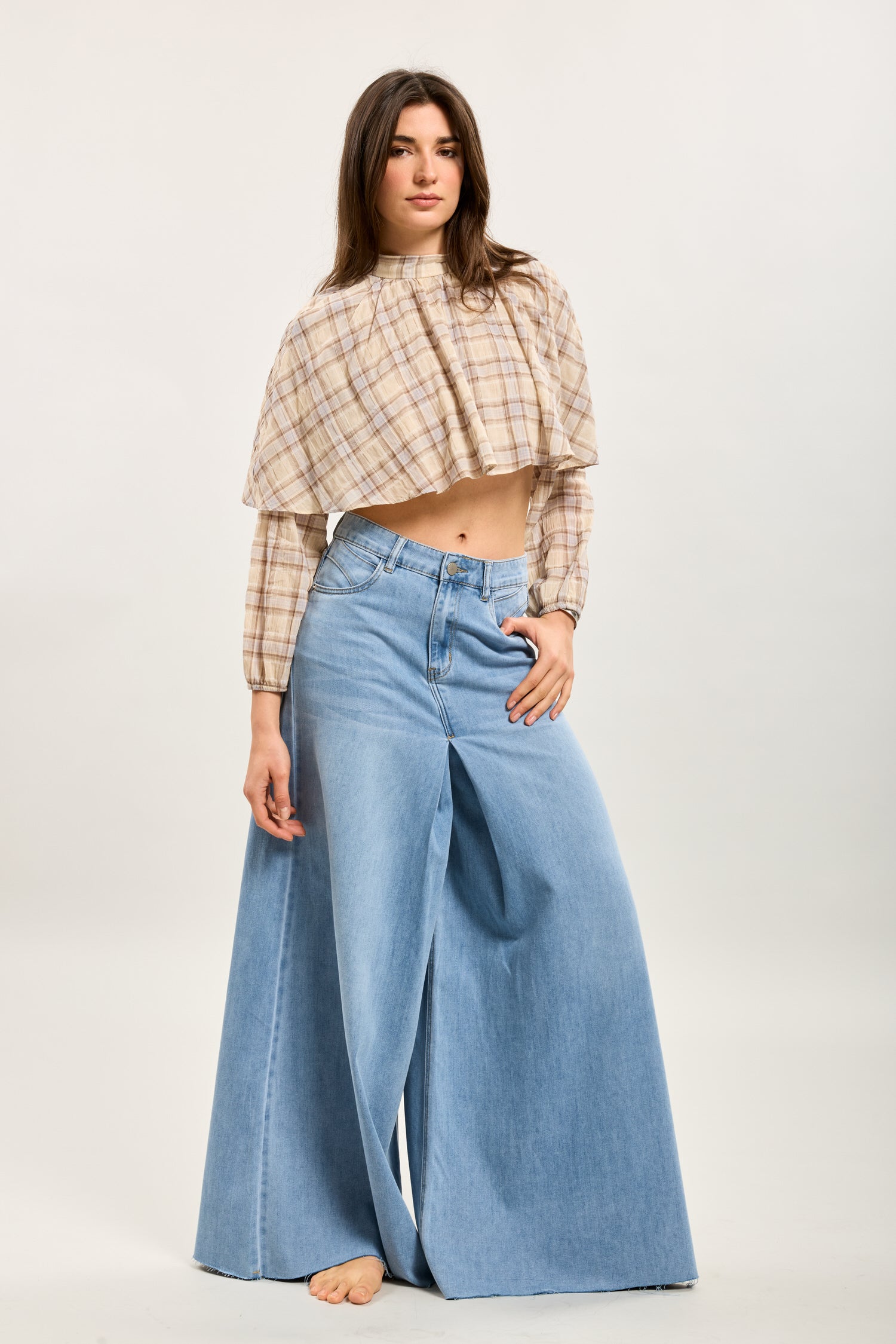 Toxik3 Jupe-culotte extra-wide taille haute denim