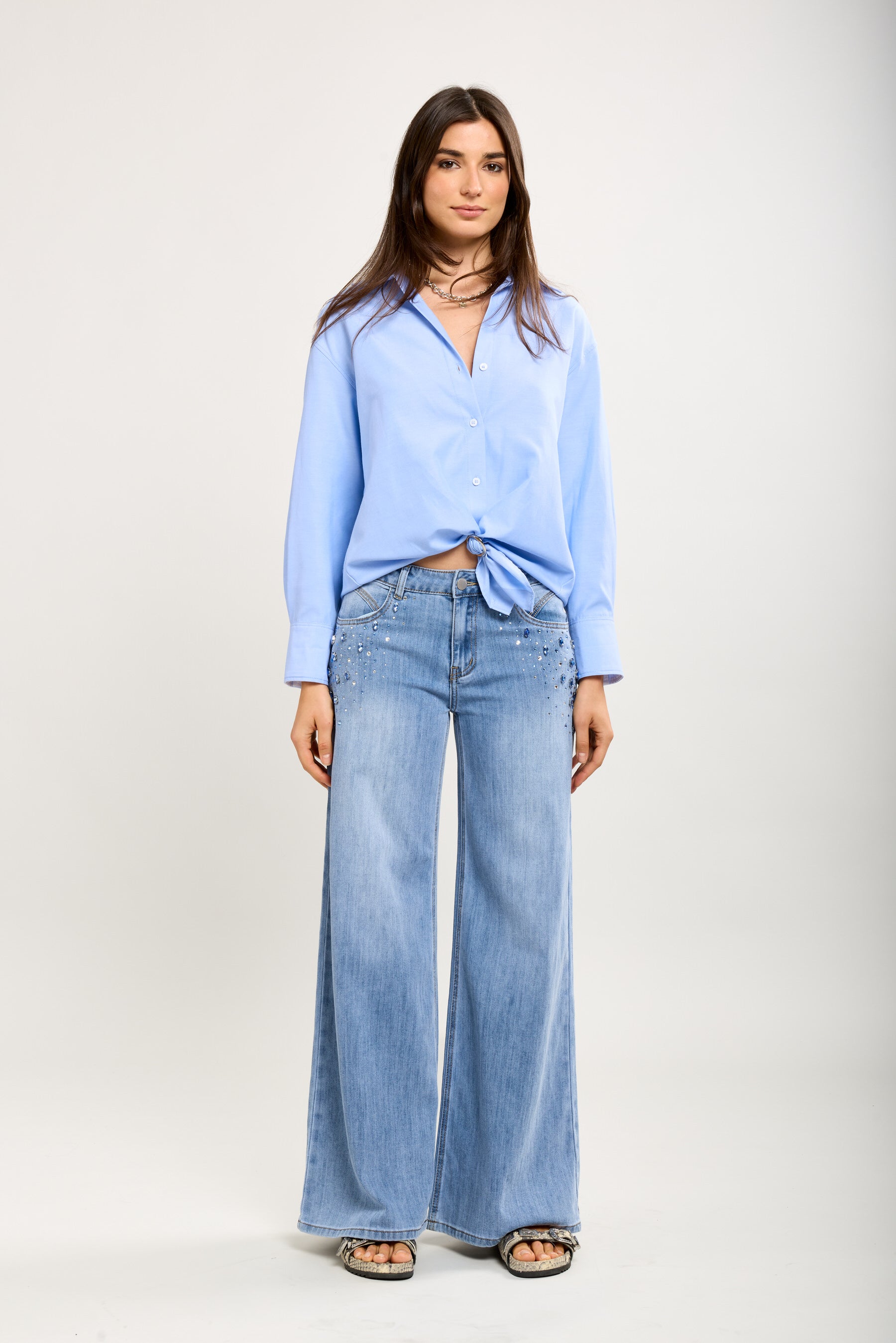 Toxik3 stretch jean pants wide rhinestone jewels front pockets