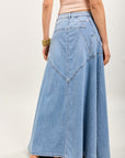 Toxik3 long denim skirt with lightning stitching