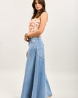 Toxik3 long denim skirt with lightning stitching
