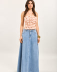Toxik3 long denim skirt with lightning stitching