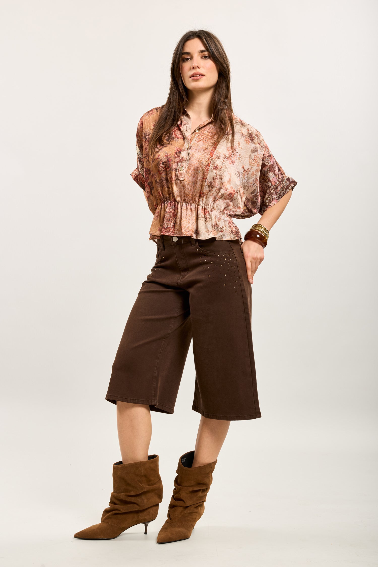 Toxik3 bermuda jean stretch wide incrustations strass