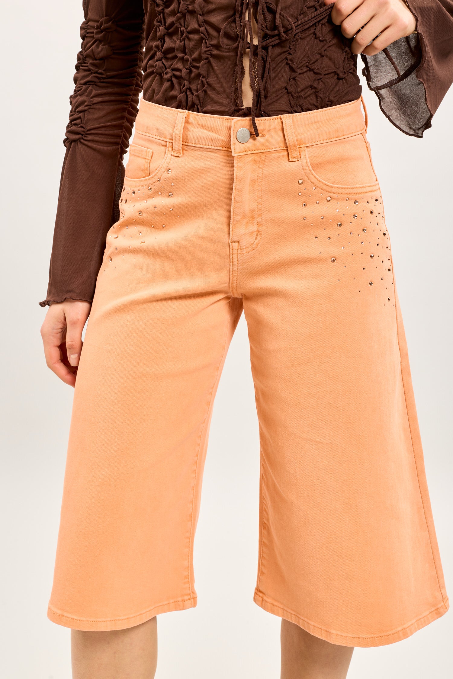 Toxik3 bermuda jean stretch wide incrustations strass