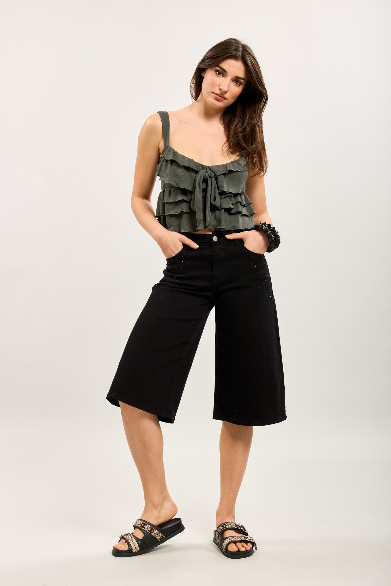 Toxik3 bermuda jean stretch wide incrustations strass