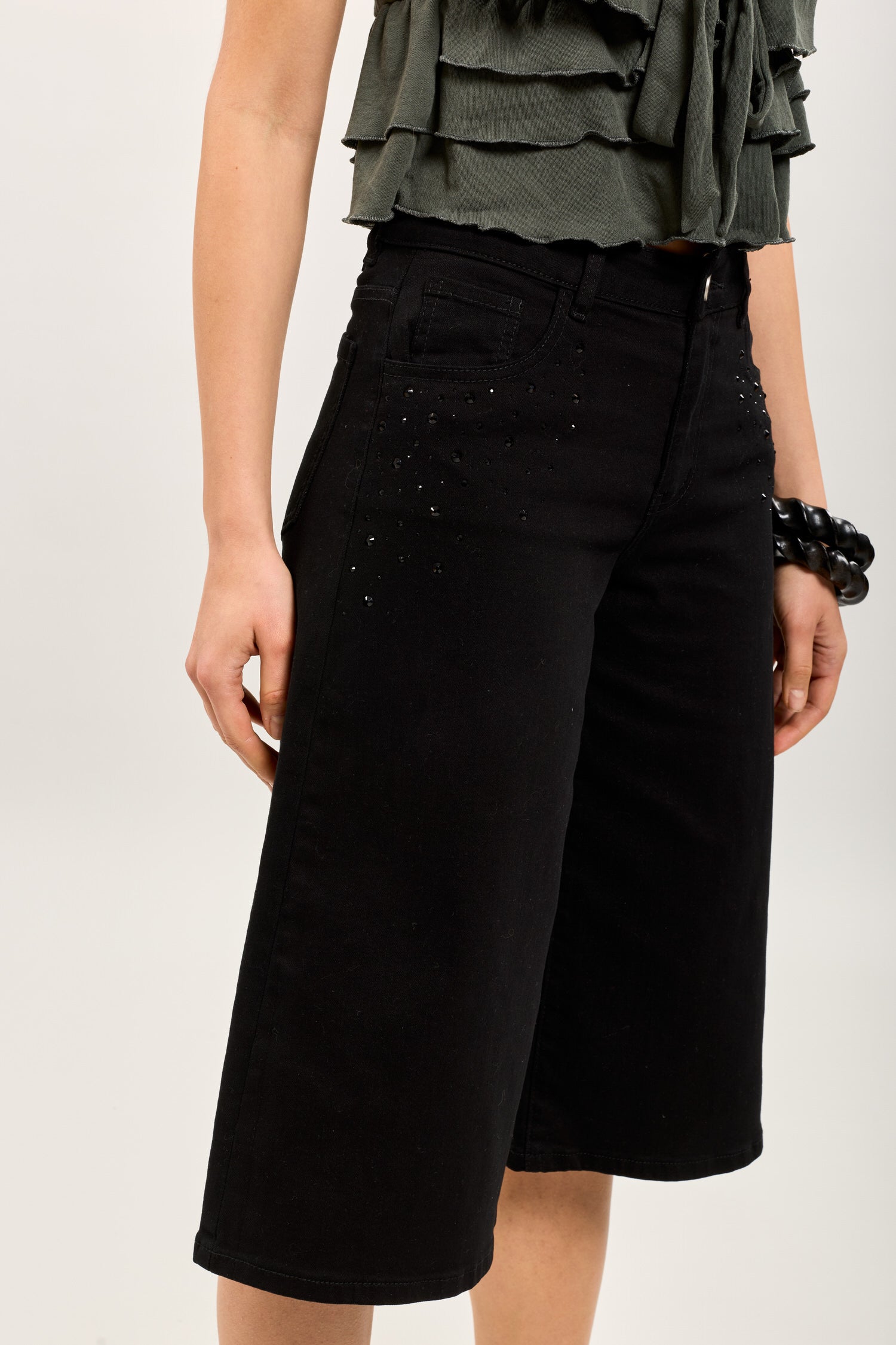 Toxik3 bermuda jean stretch wide incrustations strass