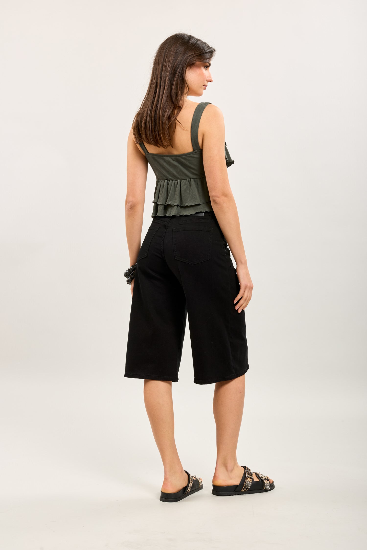 Toxik3 bermuda jean stretch wide incrustations strass