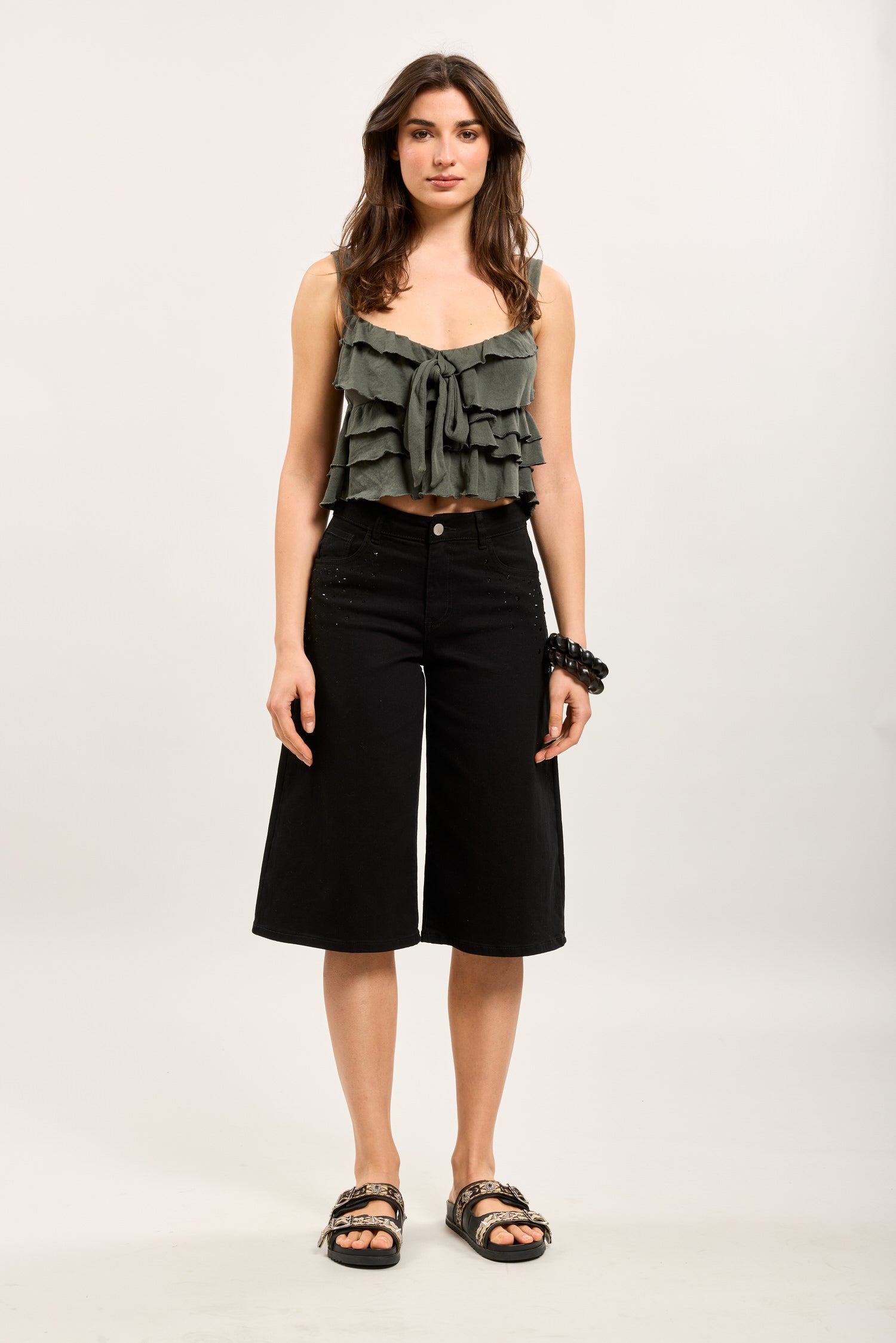 Toxik3 bermuda jean stretch wide incrustations strass