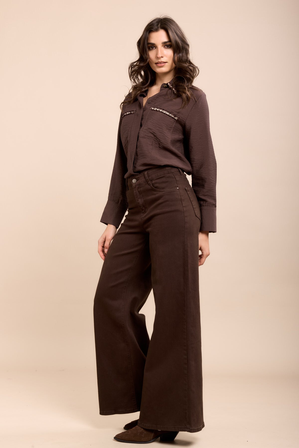 Toxik3 pantalon jean stretch extra wide marron