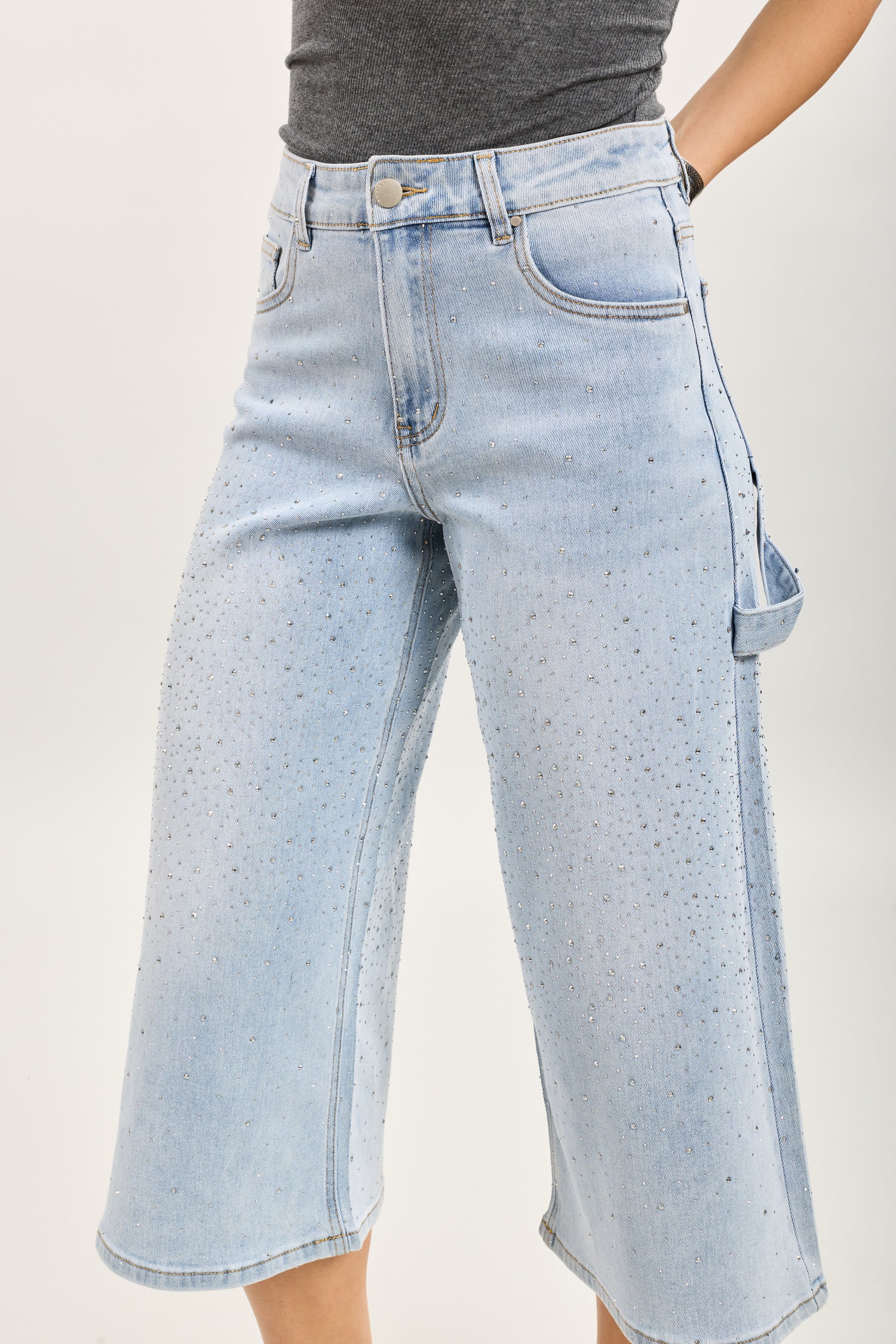 Toxik3 bermuda jean denim stretch wide full strass
