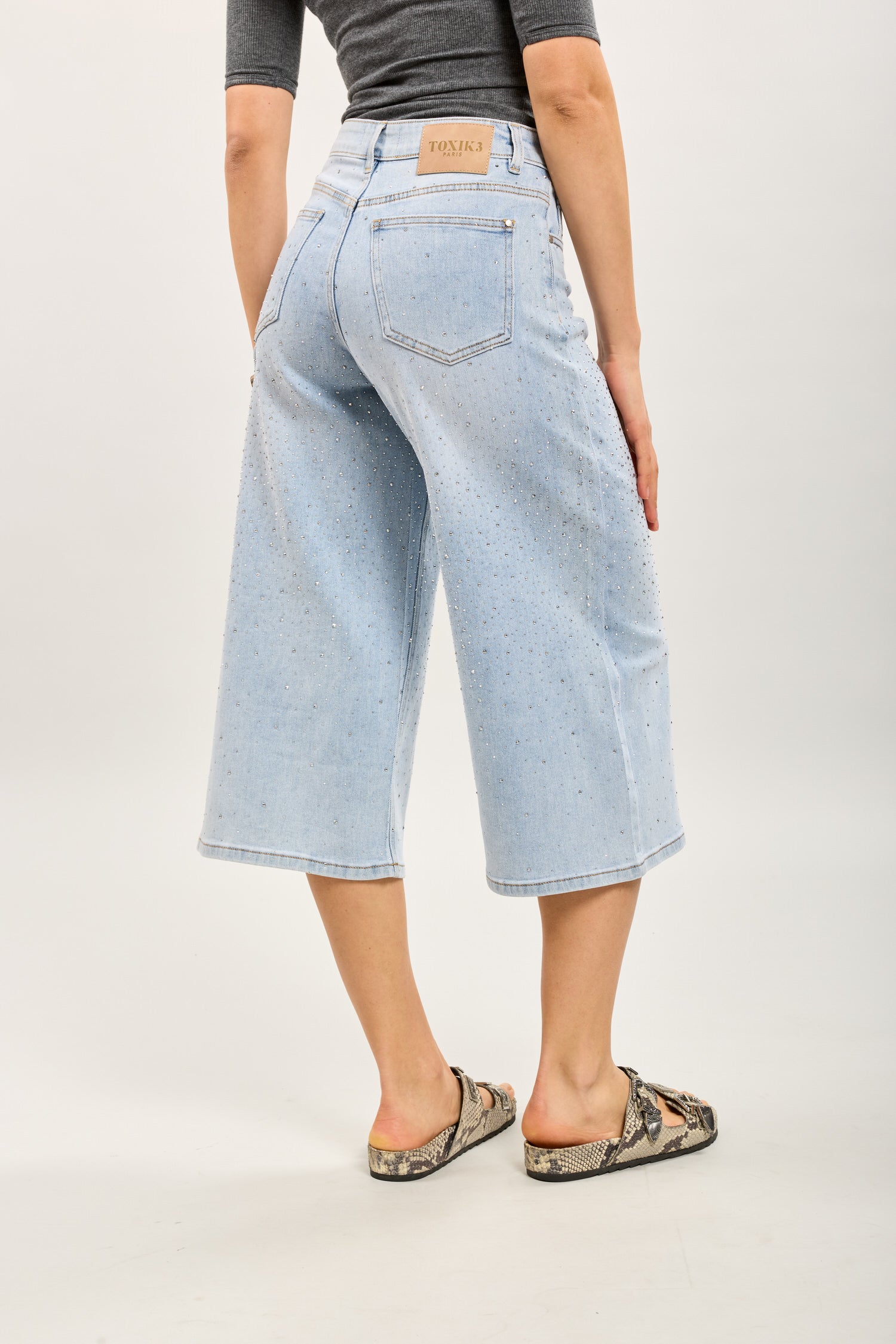 Toxik3 bermuda jean denim stretch wide full strass