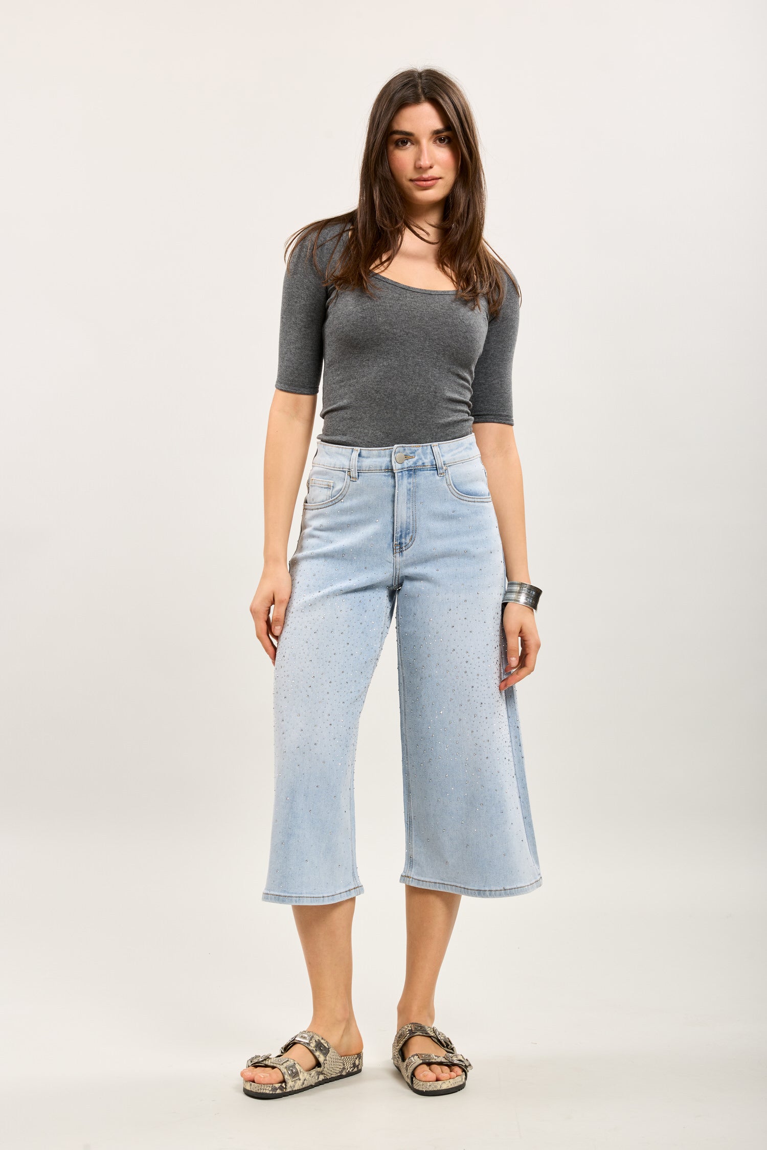 Toxik3 bermuda jean denim stretch wide full strass