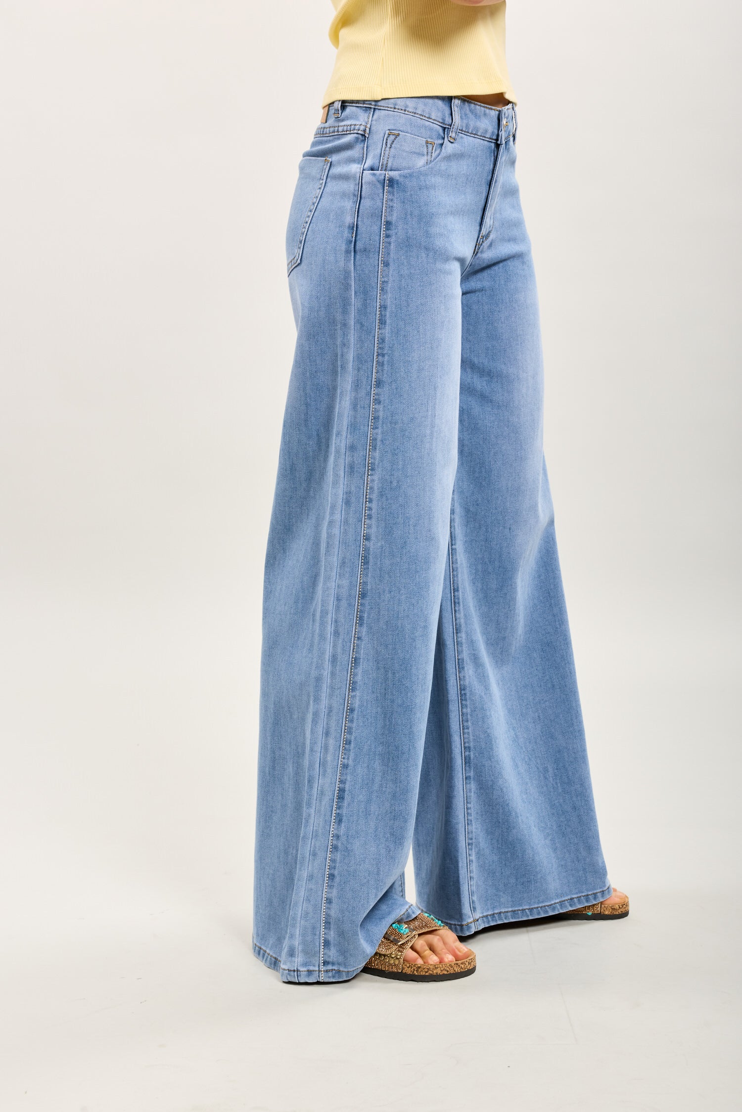 Toxik3 pantalon wide palazzo denim délavé