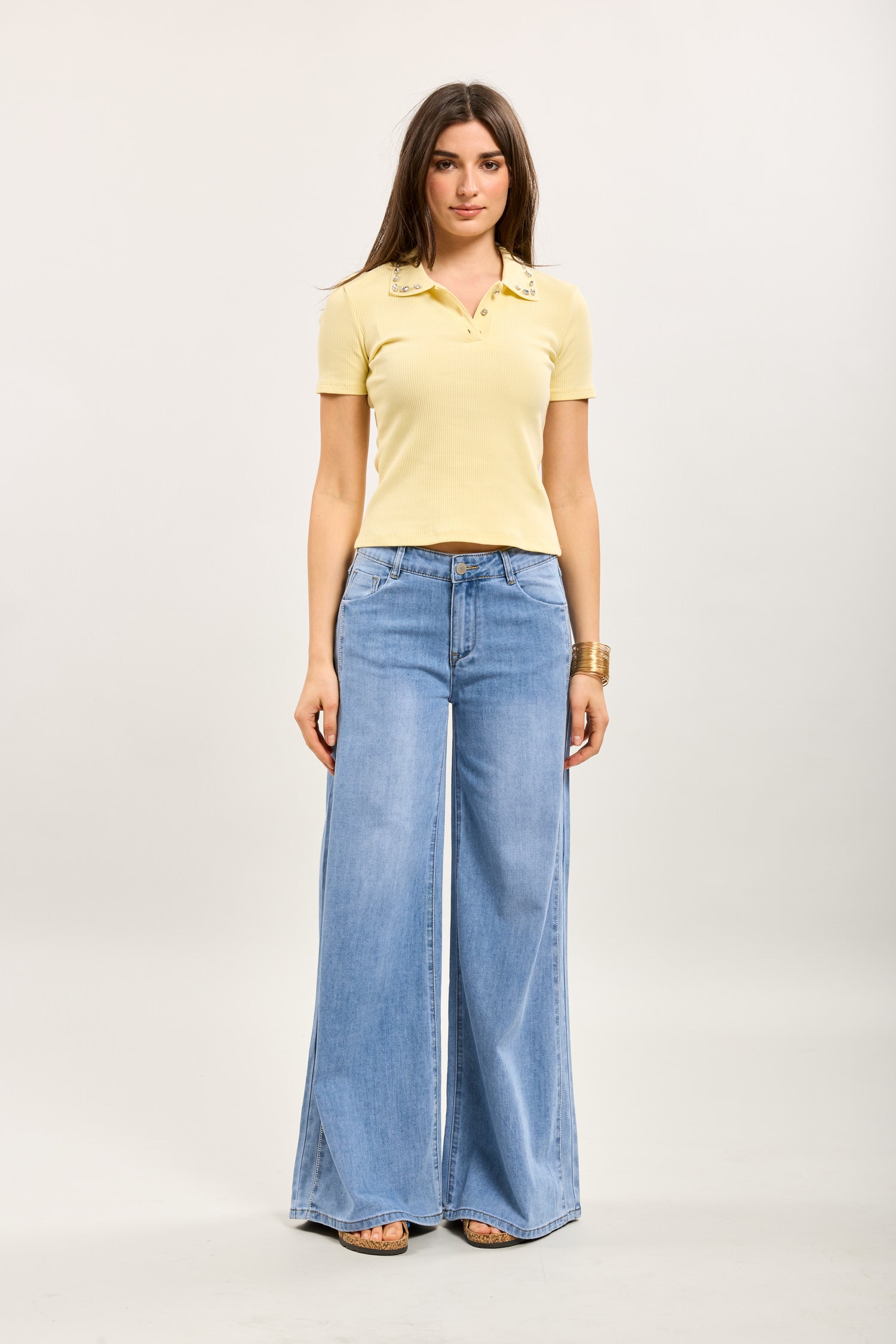 Toxik3 pantalon wide palazzo denim délavé