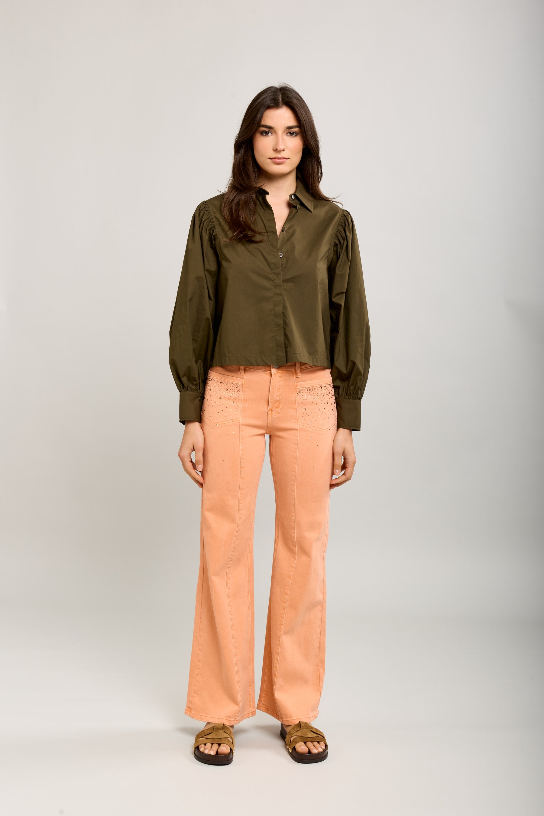 Toxik3 bootcut pants in stretch denim with rhinestone pocket details