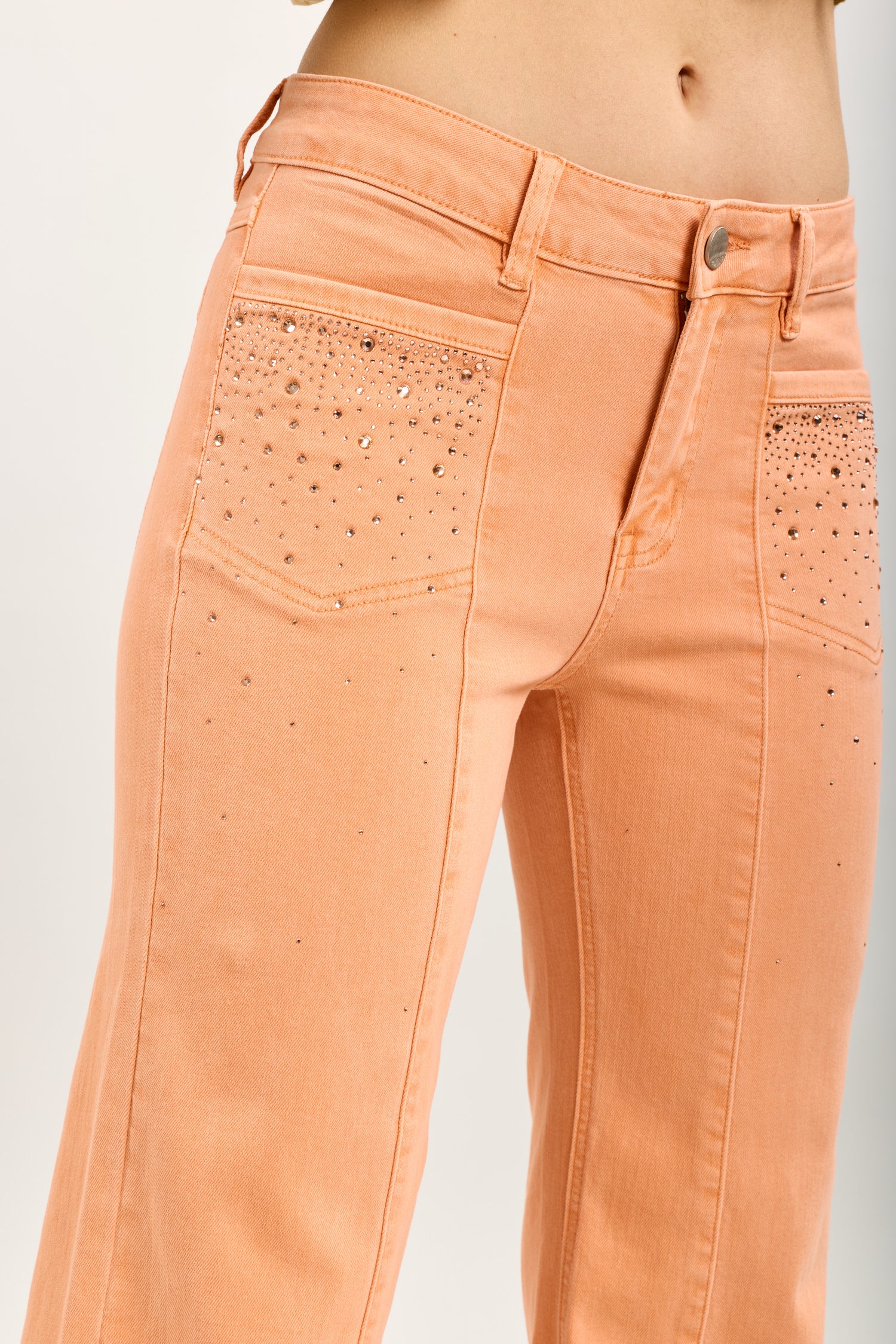 Toxik3 bootcut pants in stretch denim with rhinestone pocket details