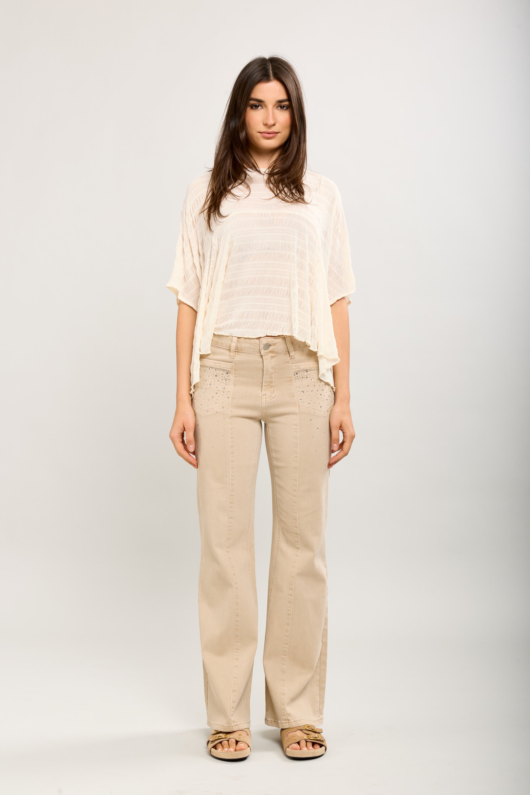 Toxik3 bootcut pants in stretch denim with rhinestone pocket details