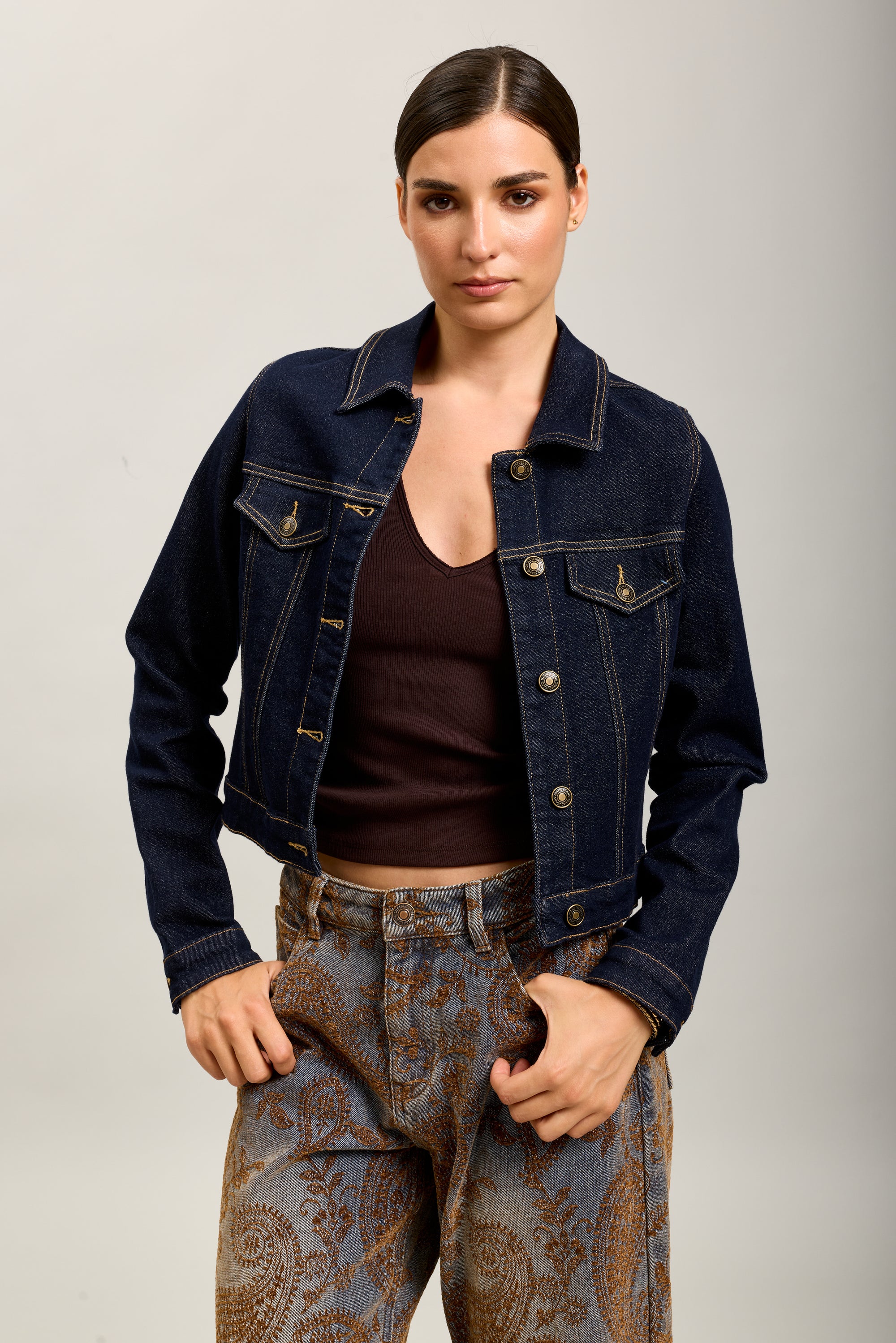 Toxik3 veste denim coutures surpiquées
