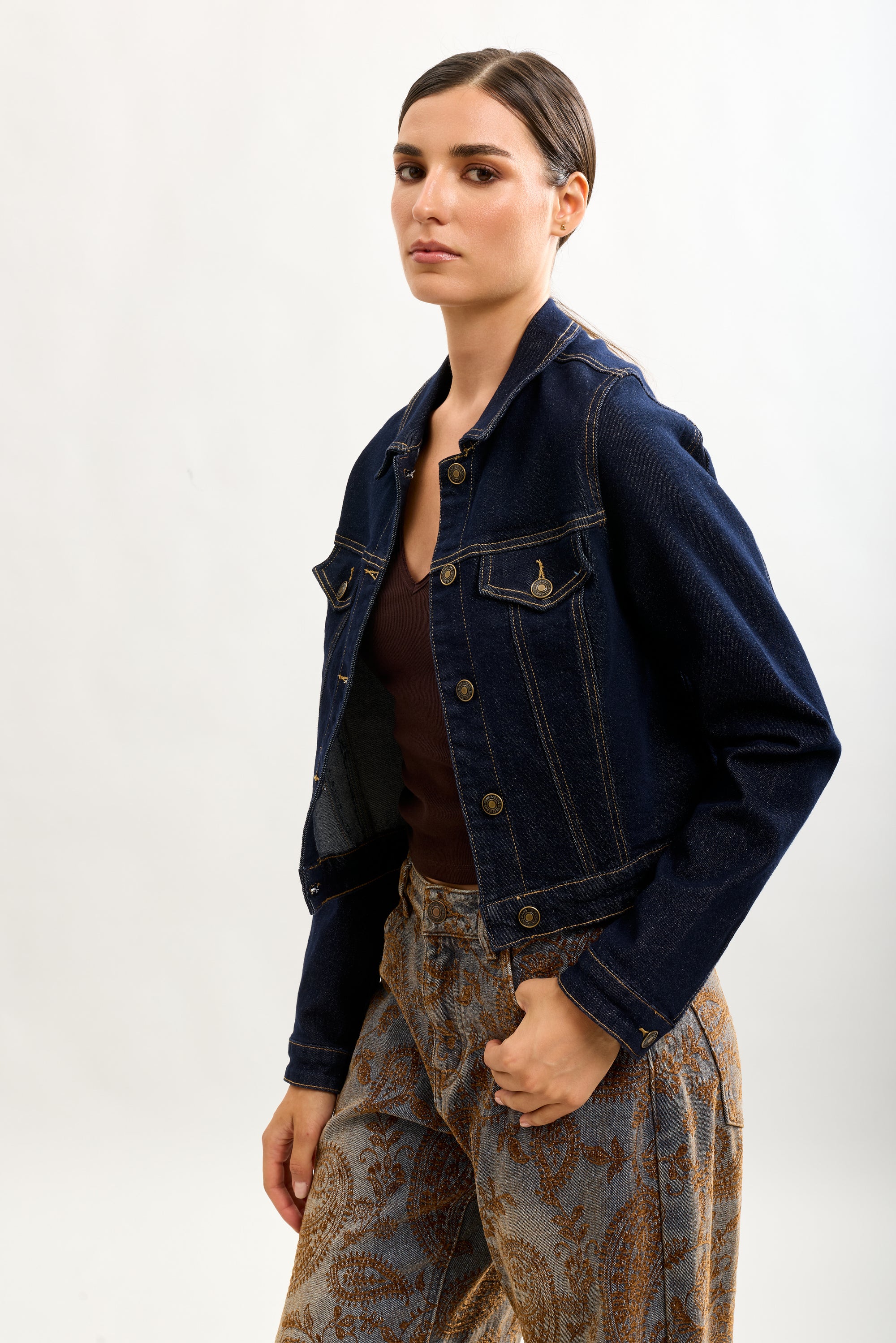 Toxik3 veste denim coutures surpiquées
