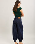 Toxik3 balloon cropped denim harem pants stretch denim topstitched