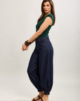 Toxik3 balloon cropped denim harem pants stretch denim topstitched