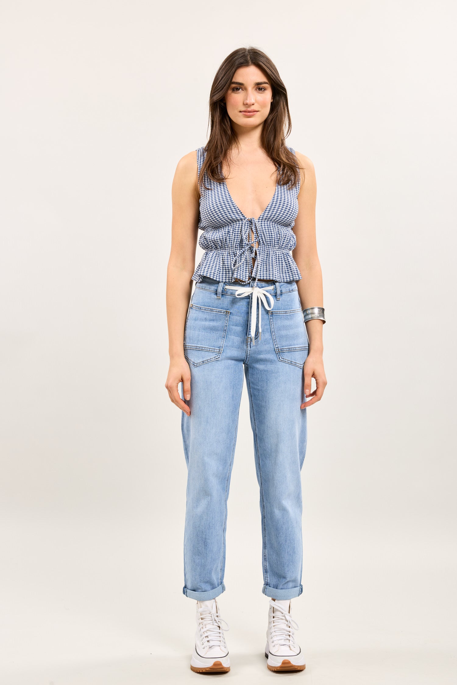 Toxik3 stretchdenim mombroek Snee vetersluiting